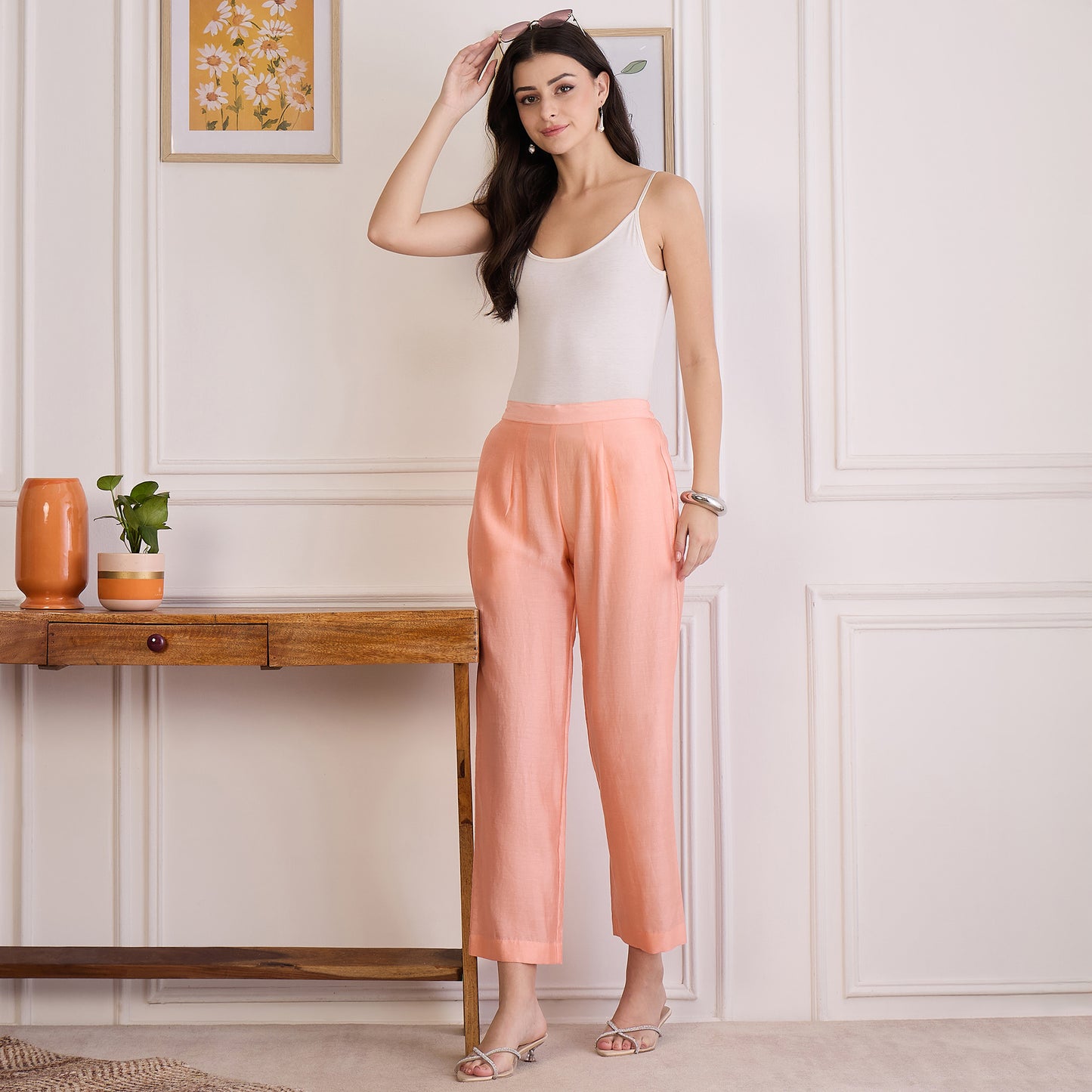 Peach Embroidered Kaftan Set