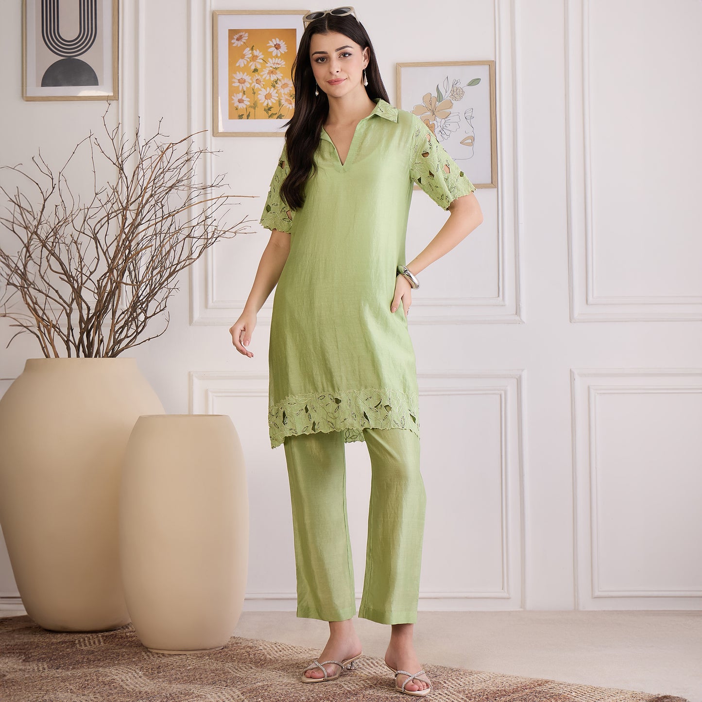 Mint Green Embroidered Cutwork Set
