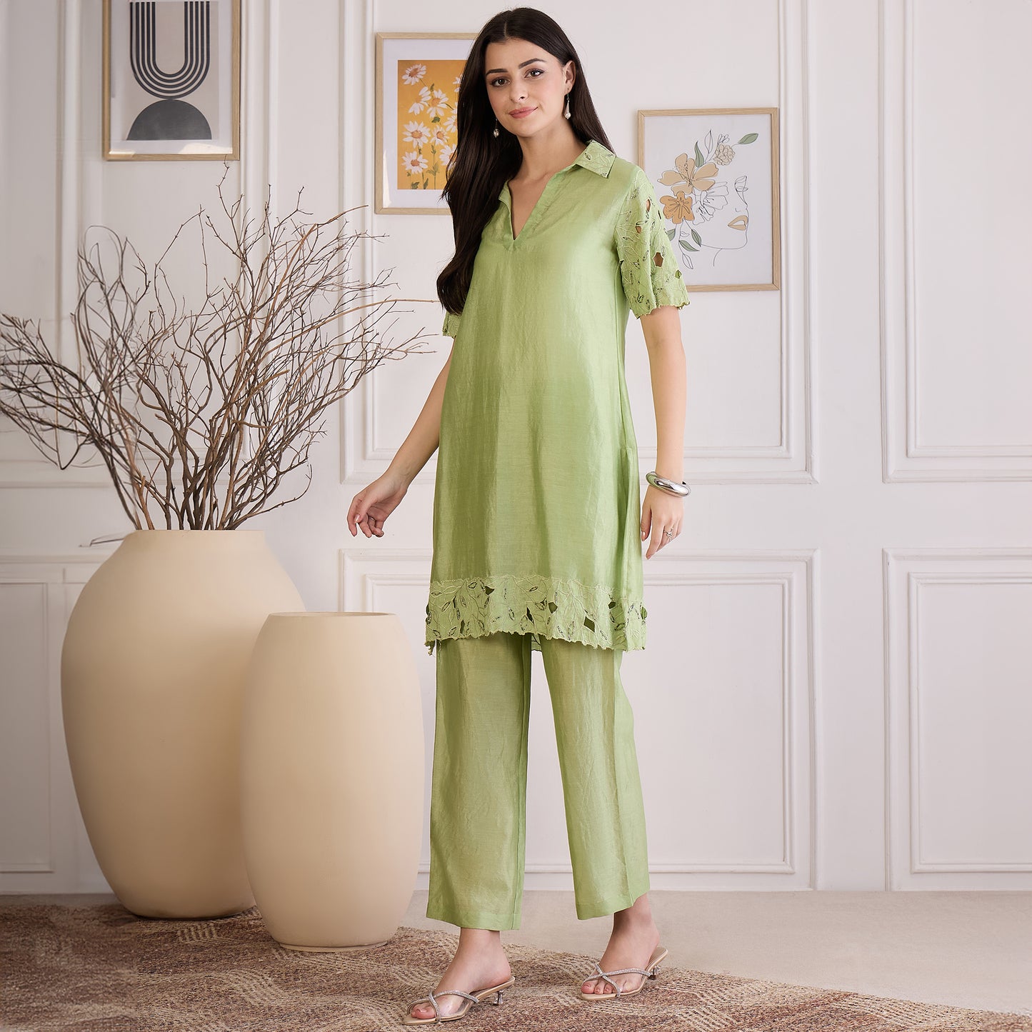Mint Green Embroidered Cutwork Set