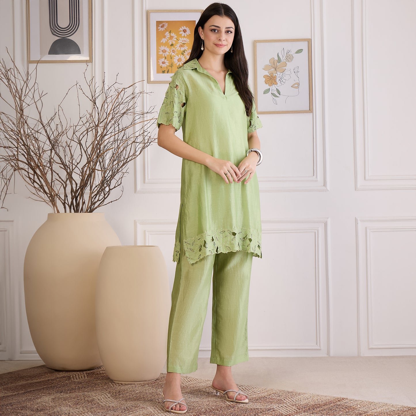 Mint Green Embroidered Cutwork Set