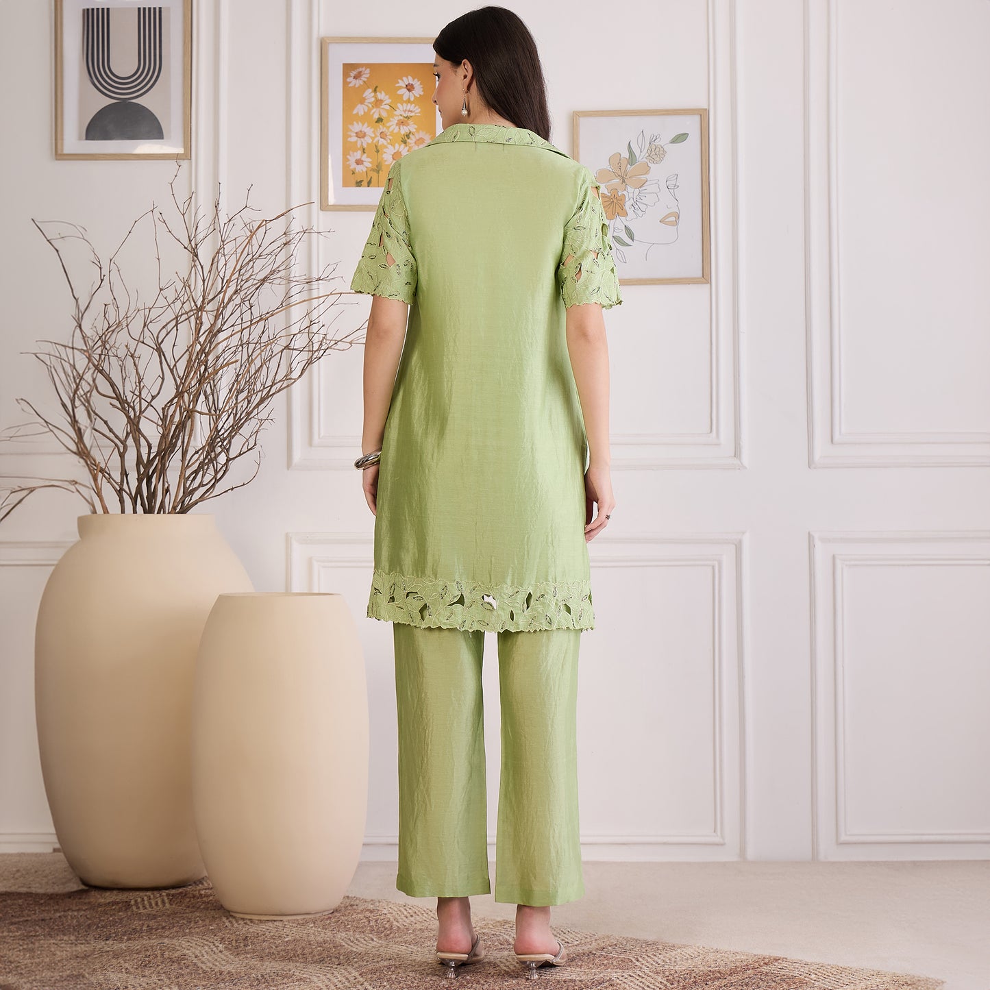 Mint Green Embroidered Cutwork Set