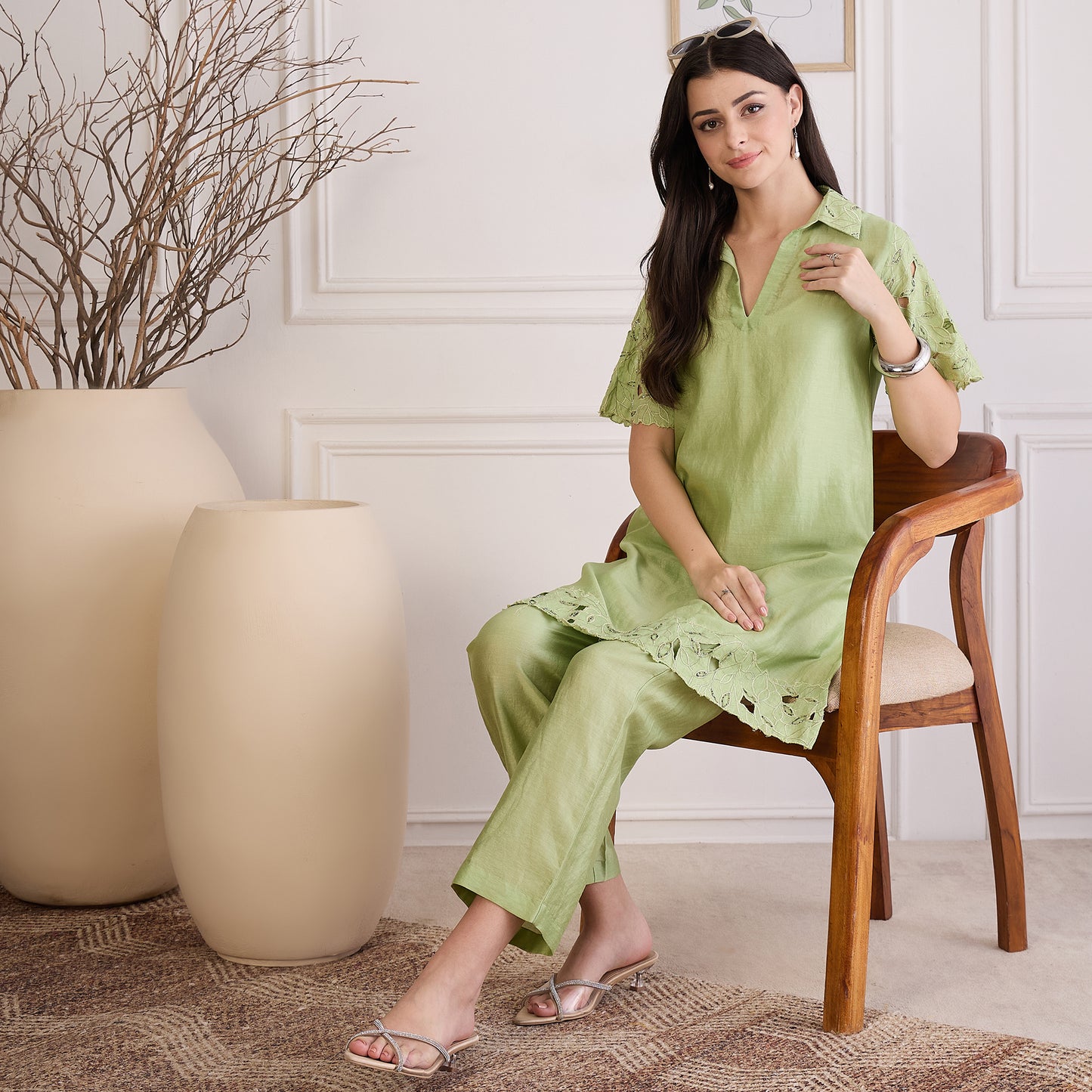 Mint Green Embroidered Cutwork Set