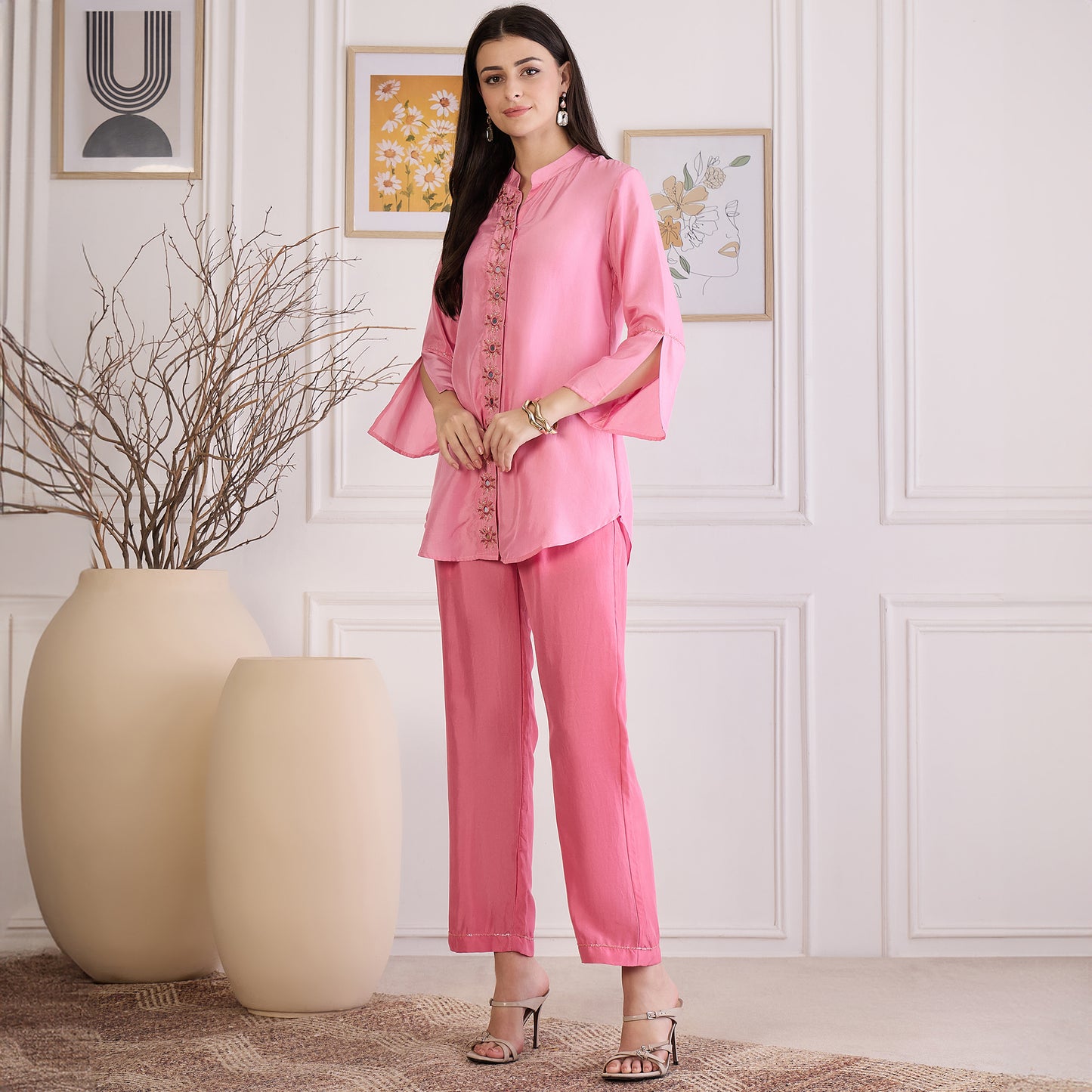 Pink Embroidered Set