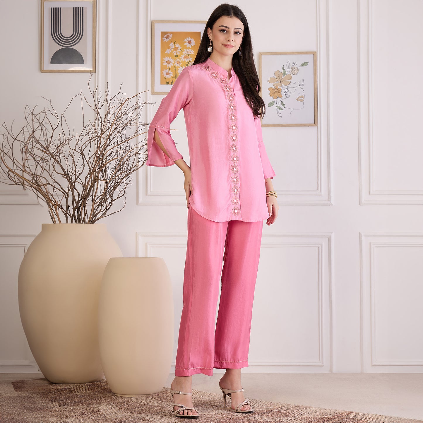 Pink Embroidered Set