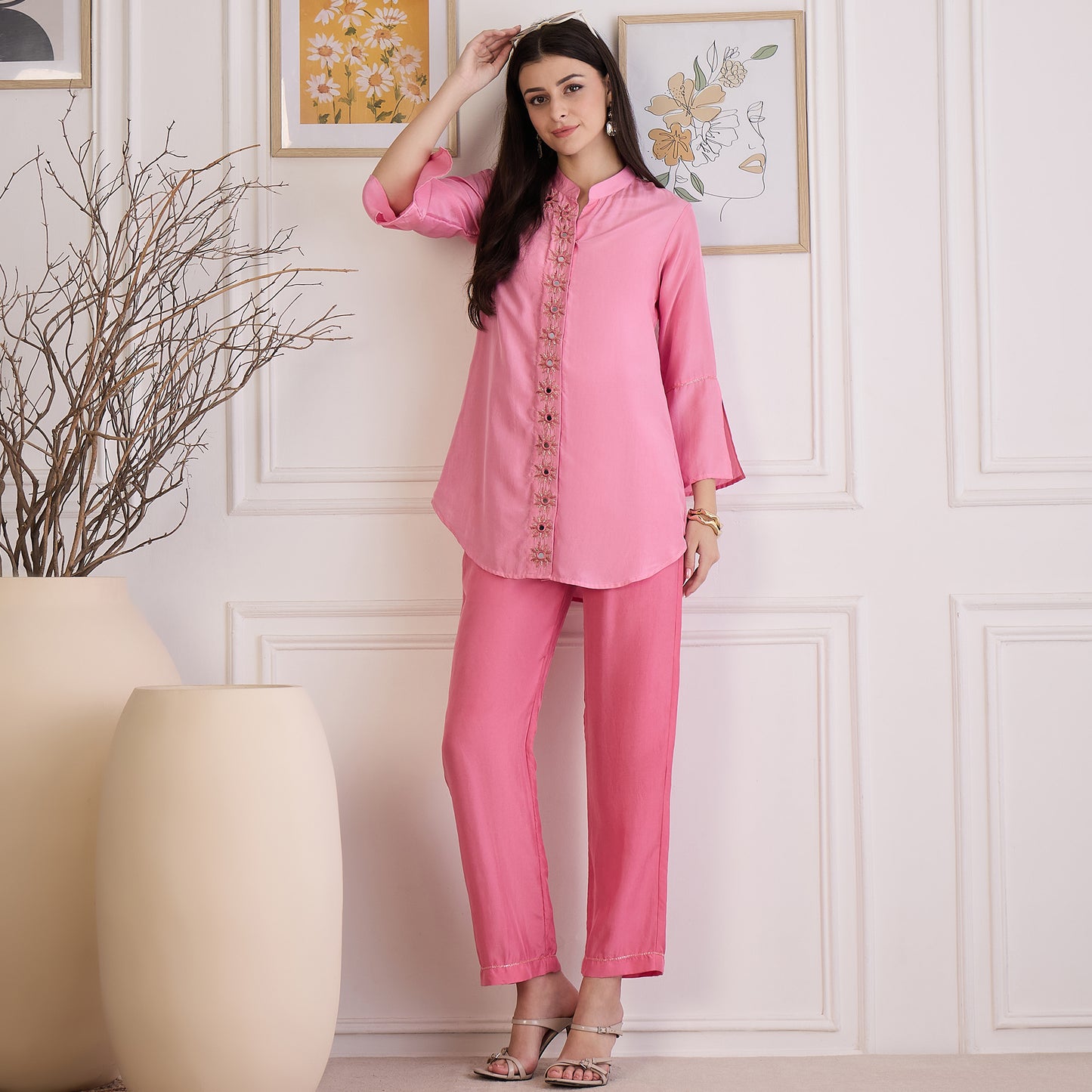 Pink Embroidered Set