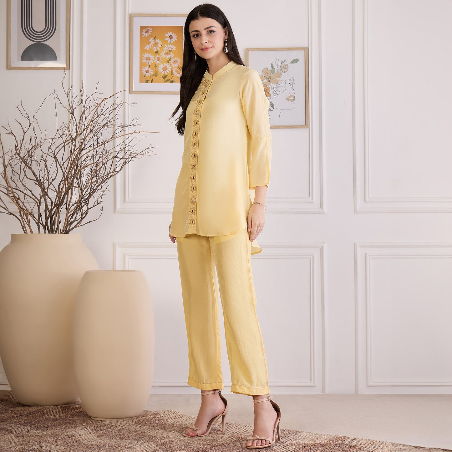 Yellow Embroidered Set
