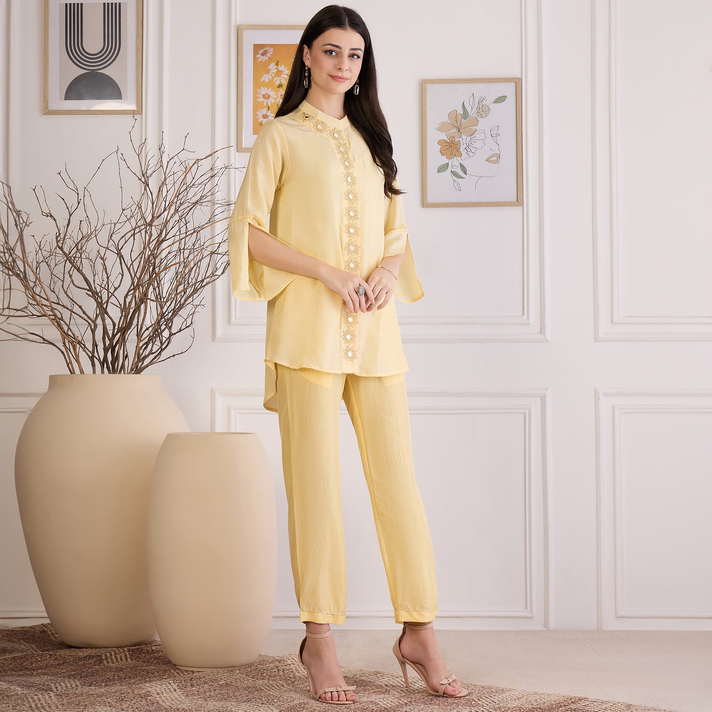 Yellow Embroidered Set