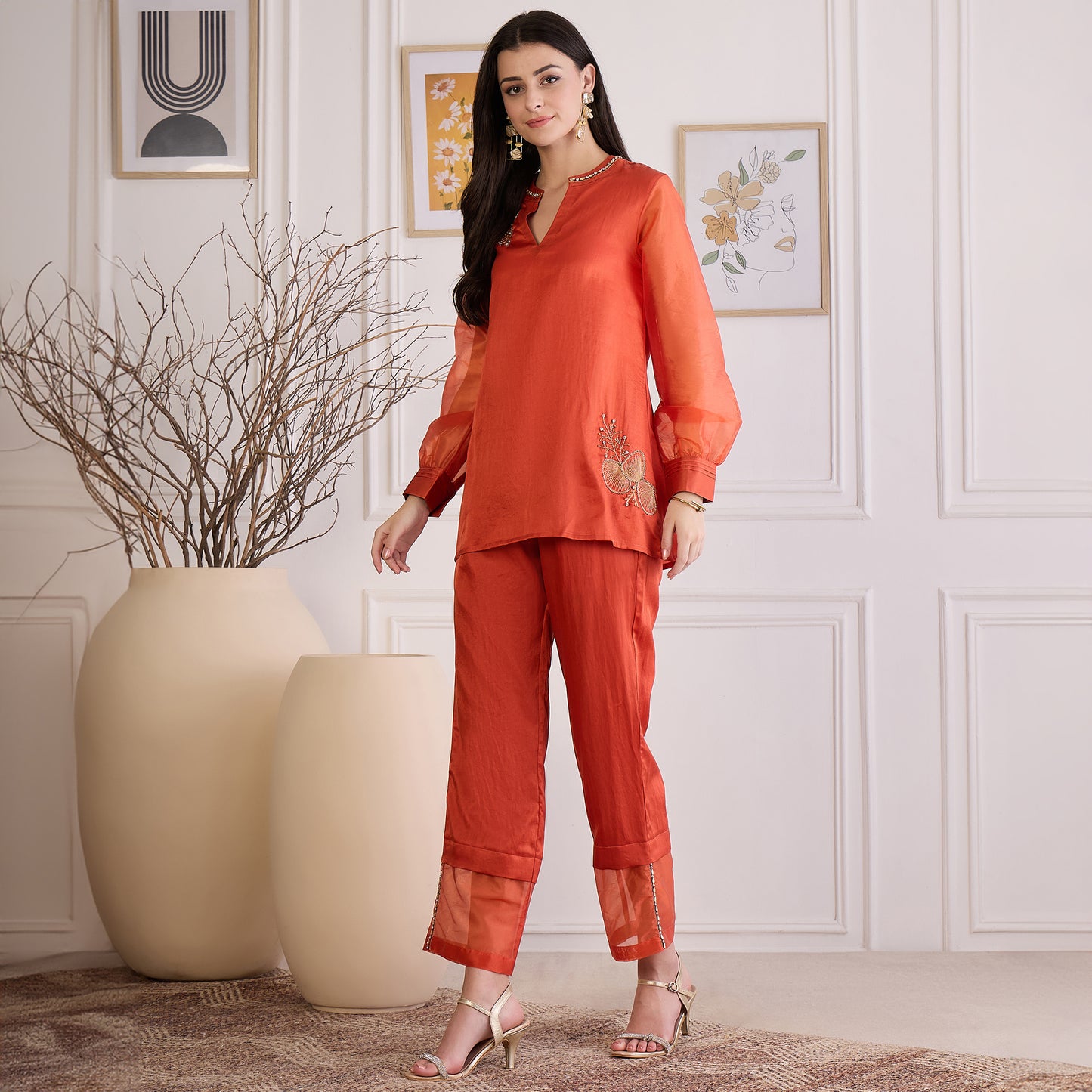 Cinnamon Leaf Hand Embroidered Co-ord Set