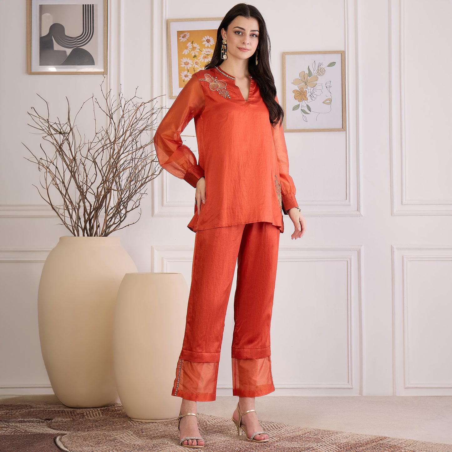 Cinnamon Leaf Hand Embroidered Co-ord Set