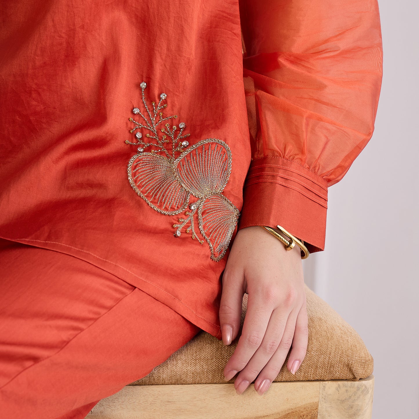 Cinnamon Leaf Hand Embroidered Co-ord Set