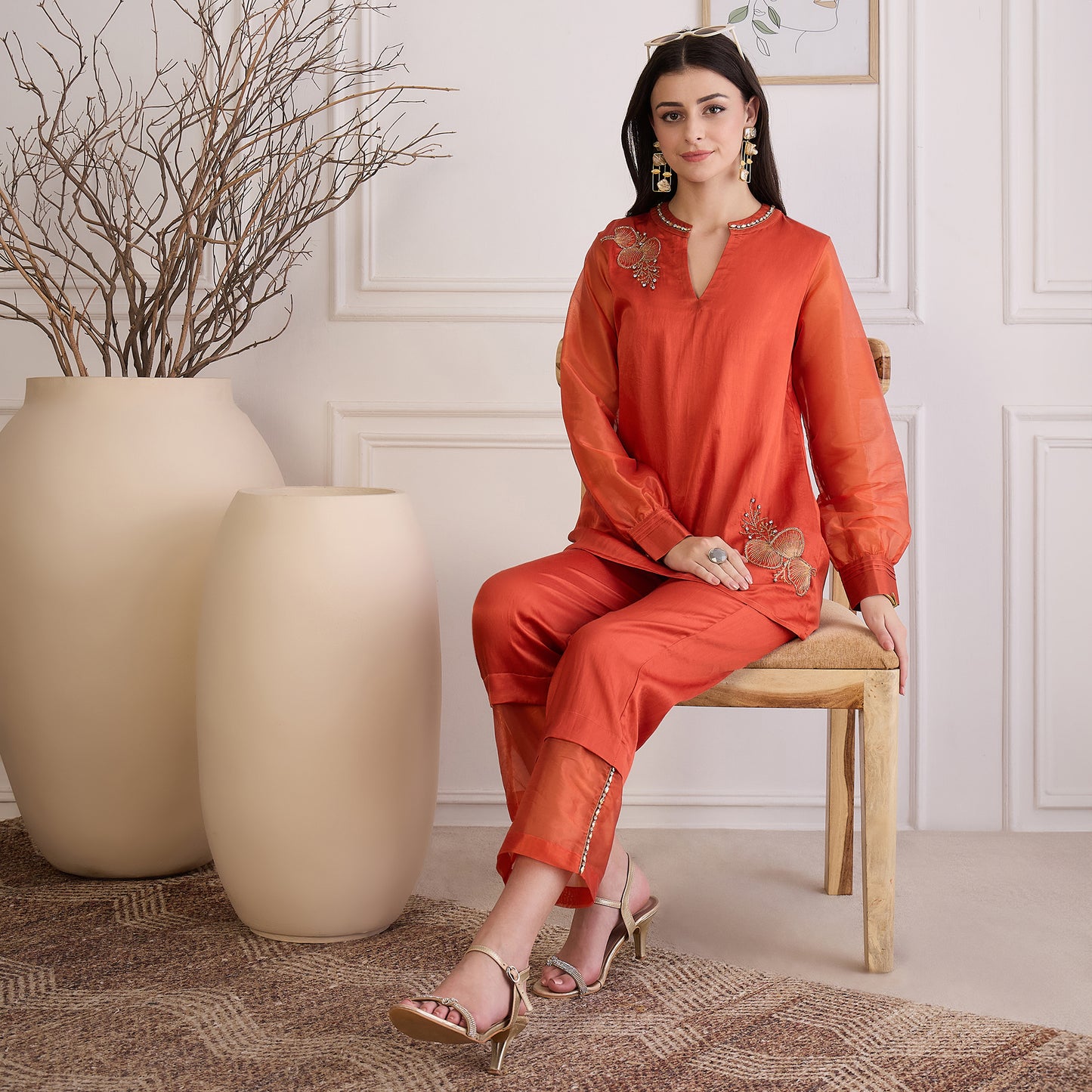 Cinnamon Leaf Hand Embroidered Co-ord Set
