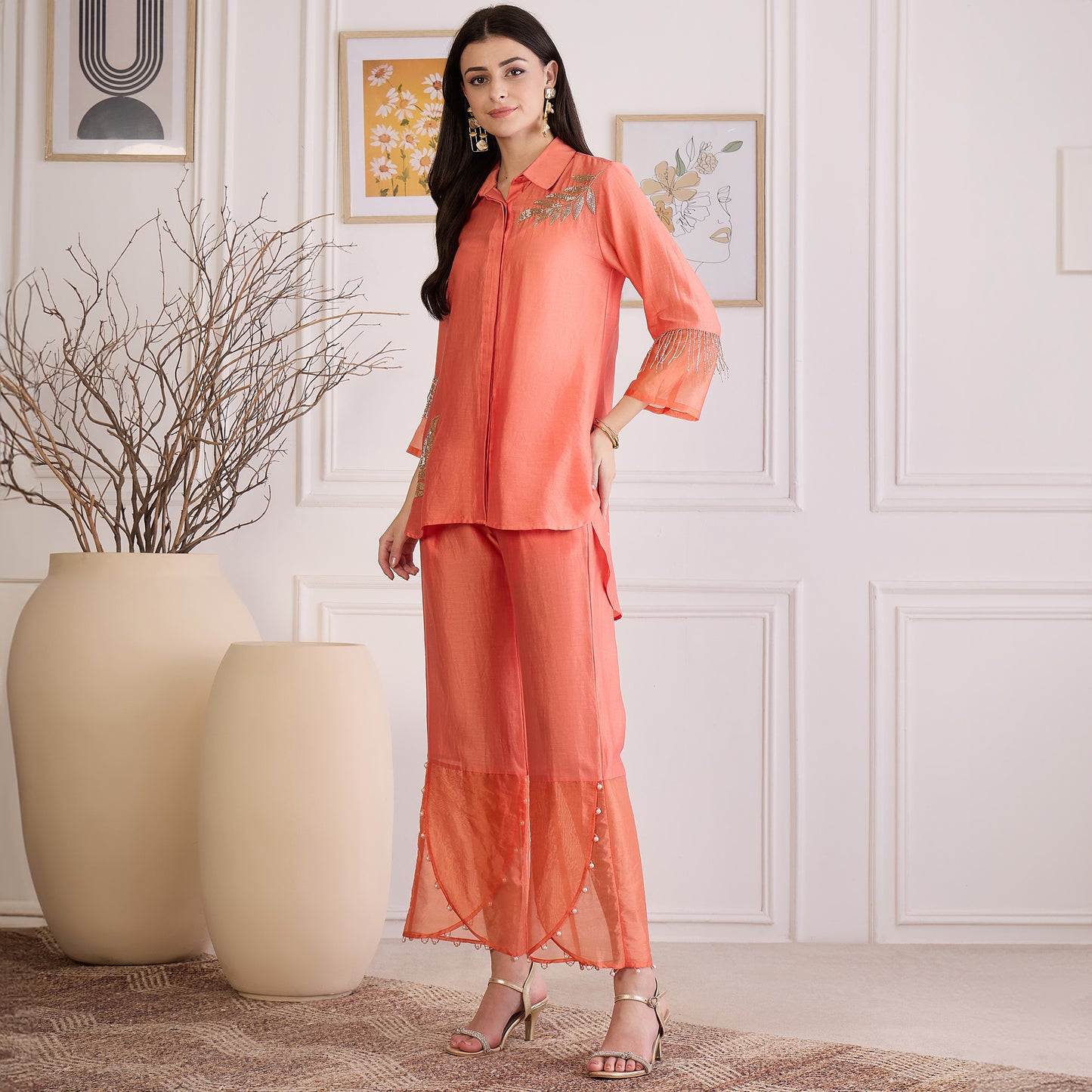 Peach Pearl Hand Embroidered Co-ord Set