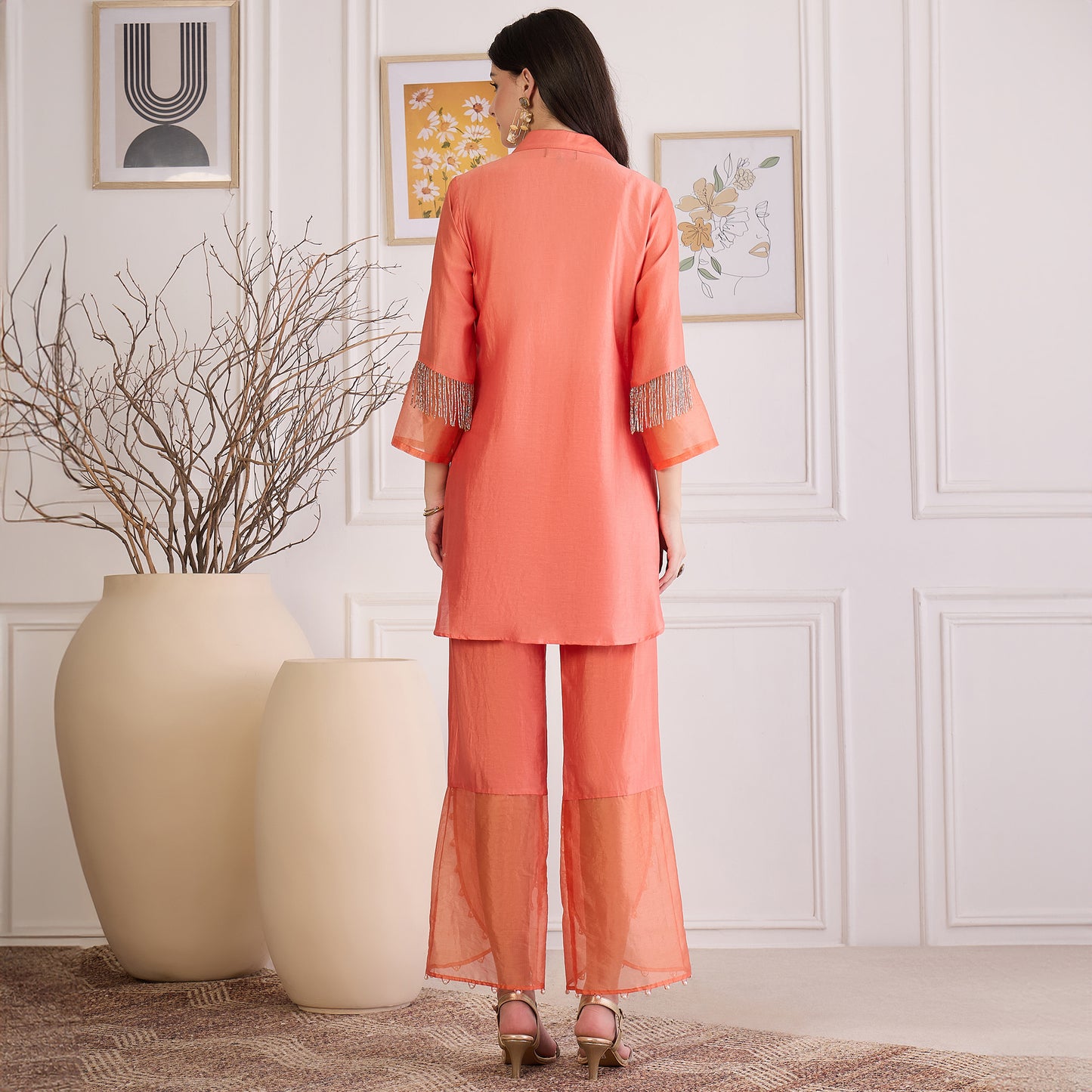 Peach Pearl Hand Embroidered Co-ord Set