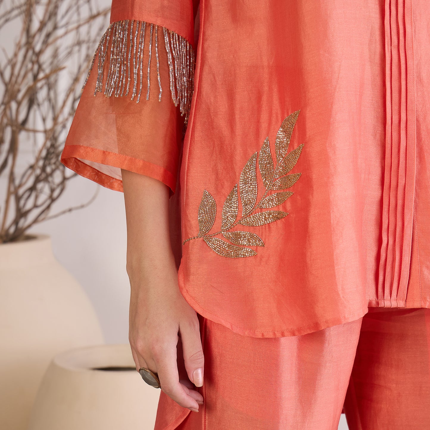 Peach Pearl Hand Embroidered Co-ord Set