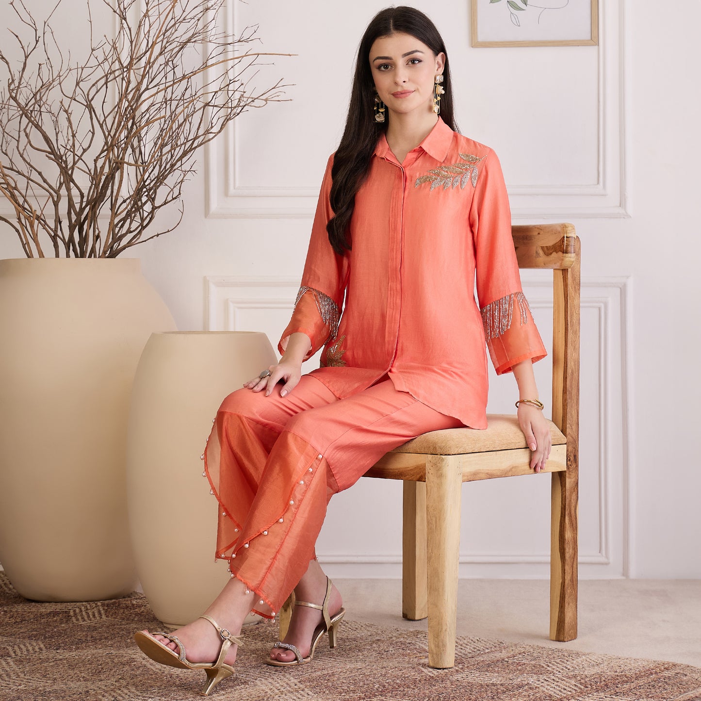 Peach Pearl Hand Embroidered Co-ord Set