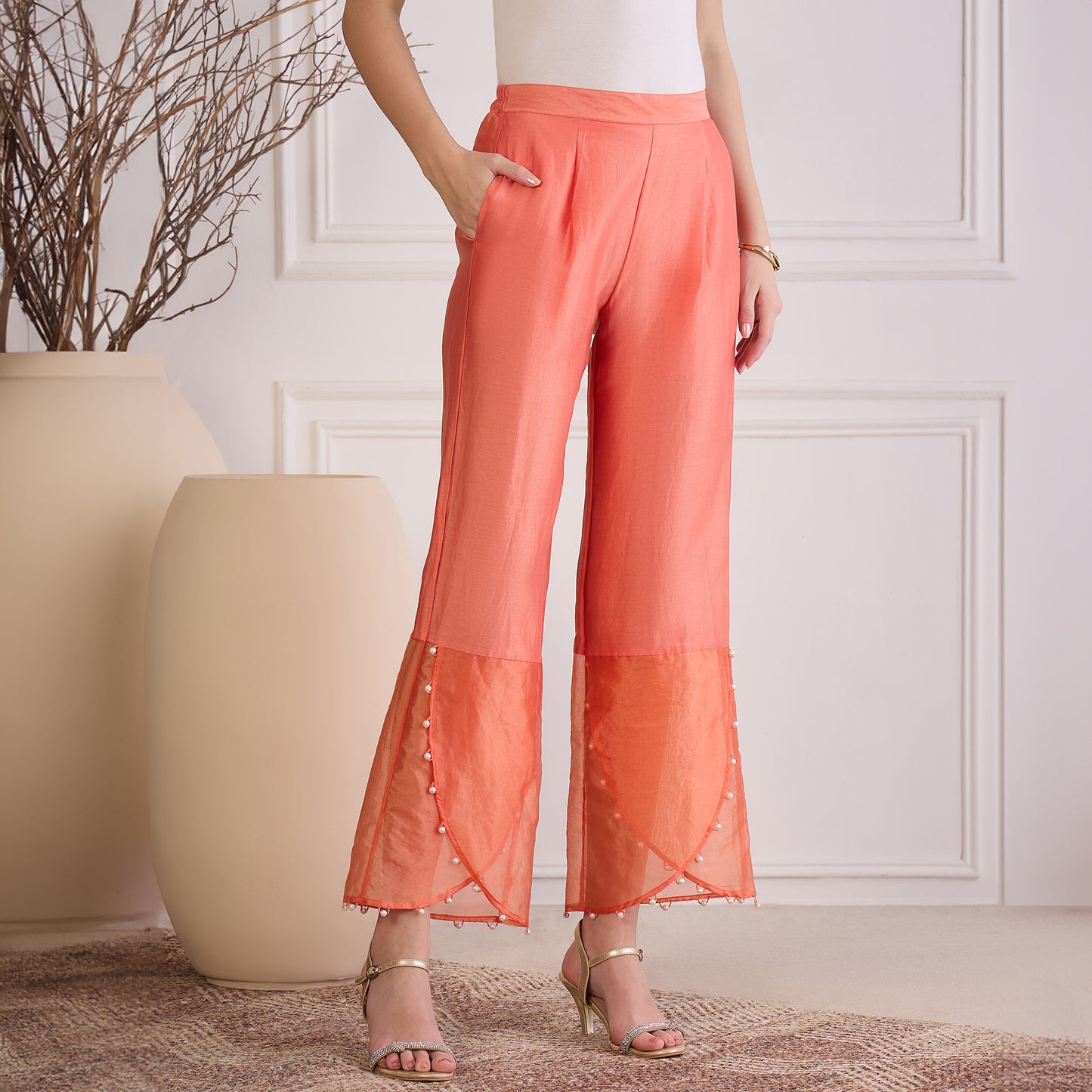 Peach Pearl Hand Embroidered Co-ord Set