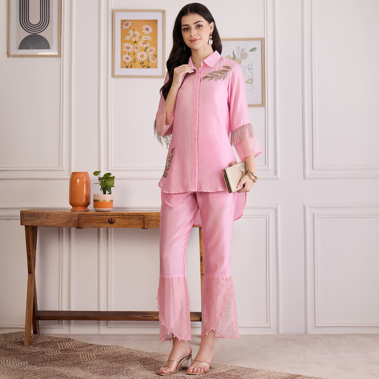 Pink Pearl Hand Embroidered Co-ord Set