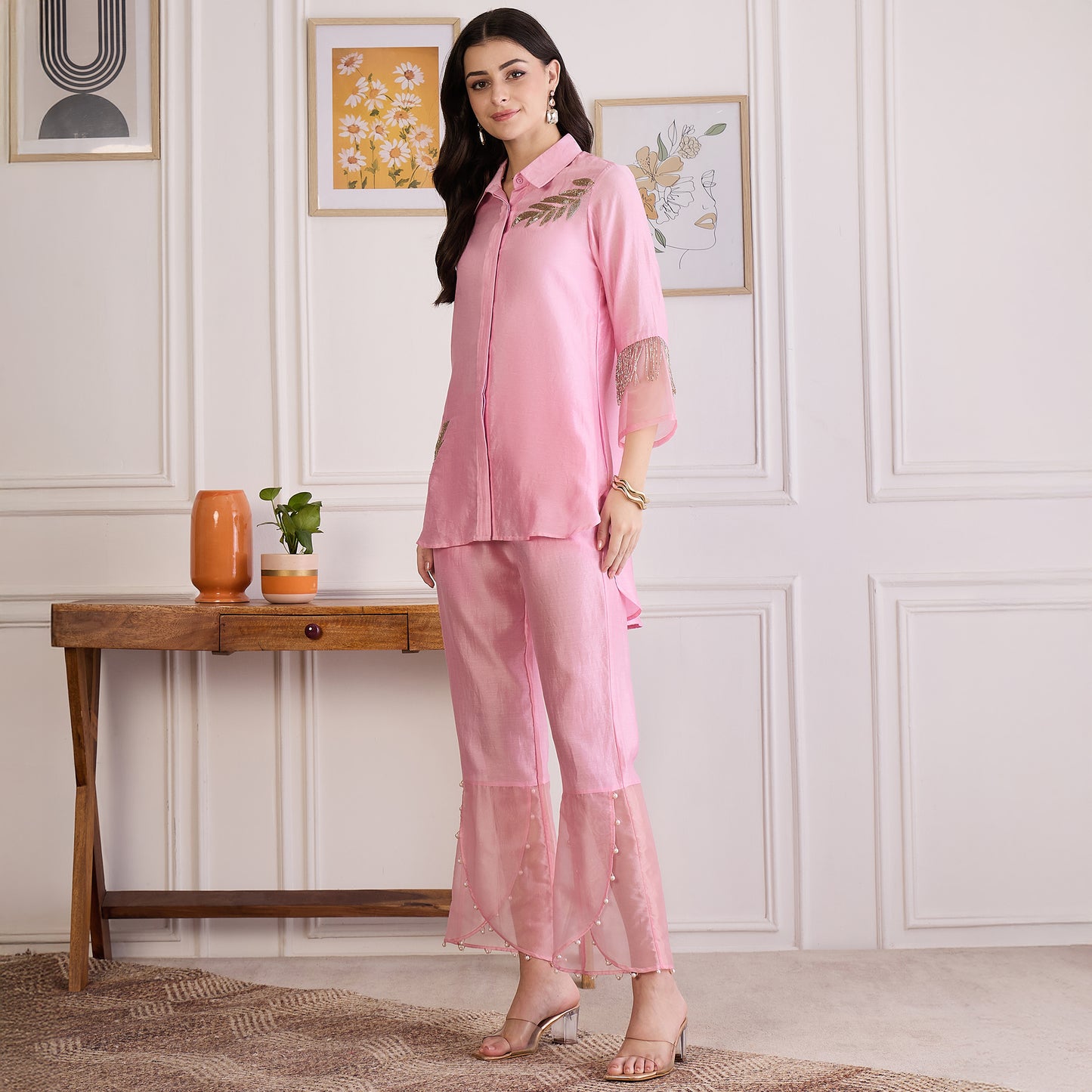 Pink Pearl Hand Embroidered Co-ord Set
