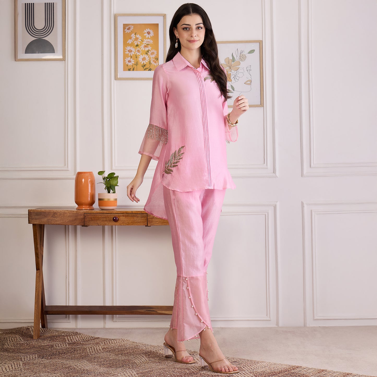 Pink Pearl Hand Embroidered Co-ord Set