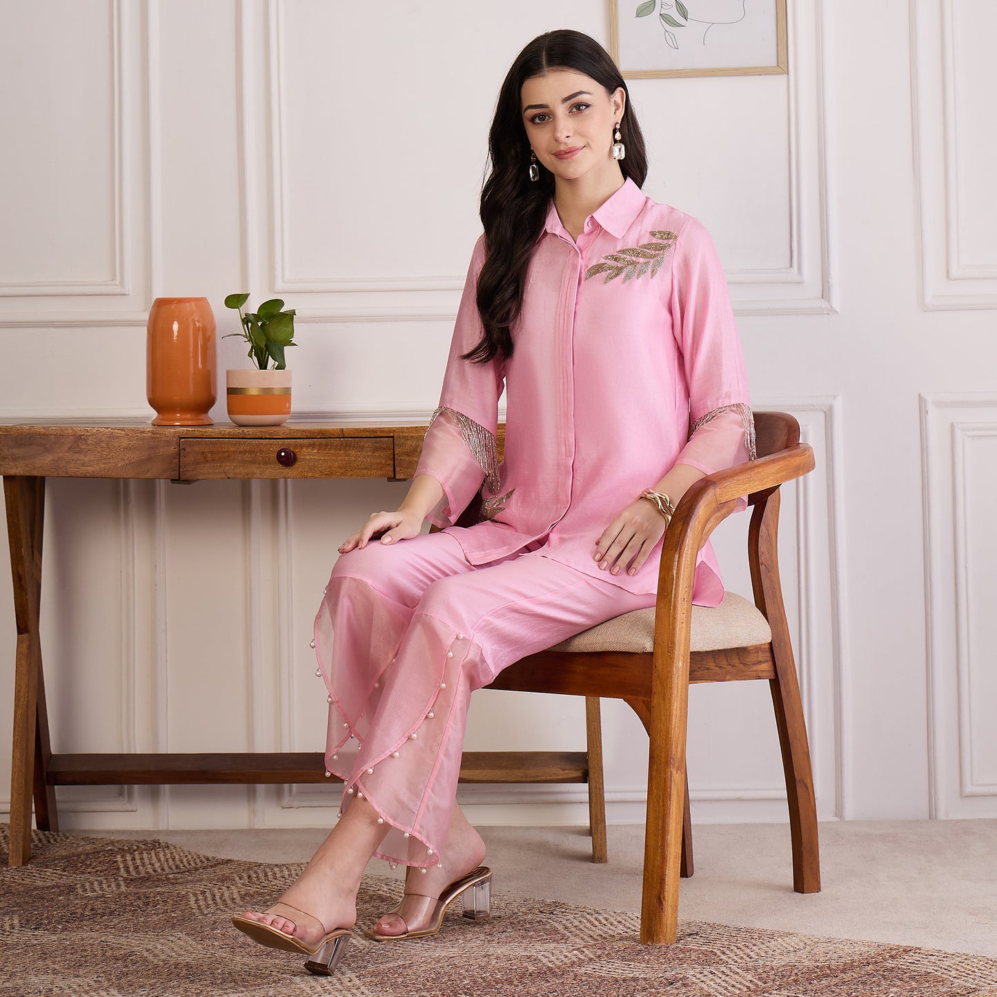 Pink Pearl Hand Embroidered Co-ord Set