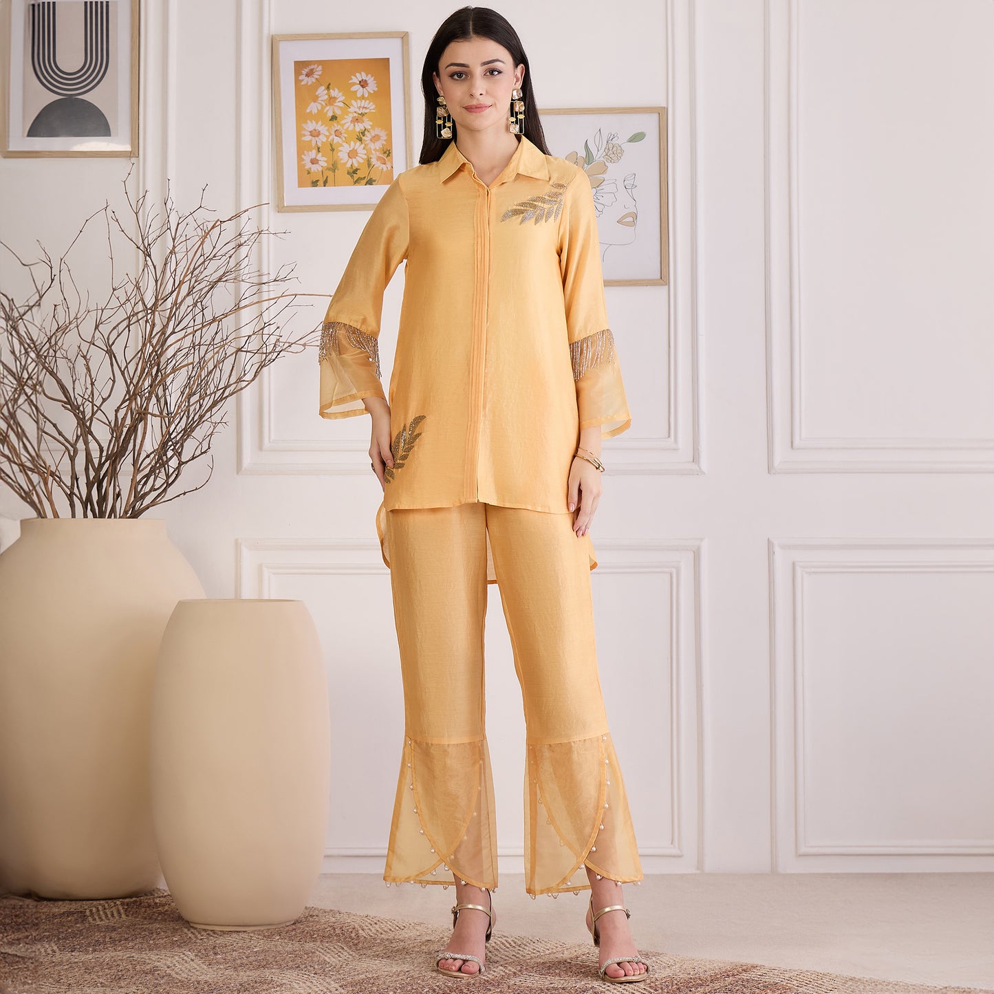Yellow Pearl Hand Embroidered Co-ord Set