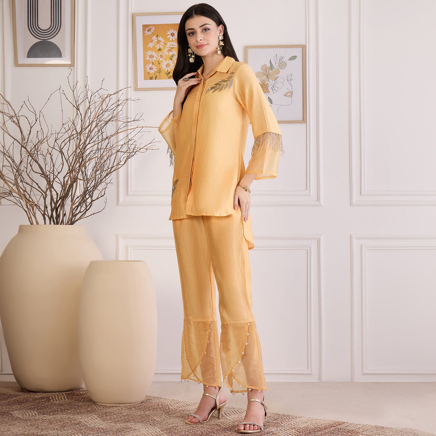 Yellow Pearl Hand Embroidered Co-ord Set