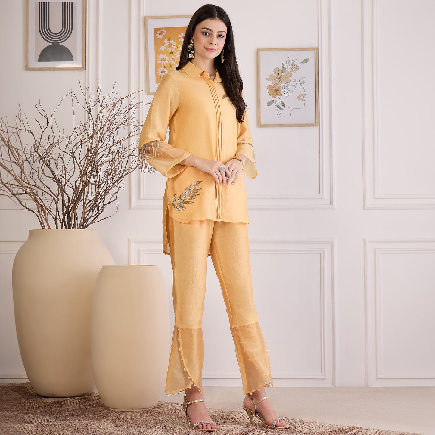 Yellow Pearl Hand Embroidered Co-ord Set