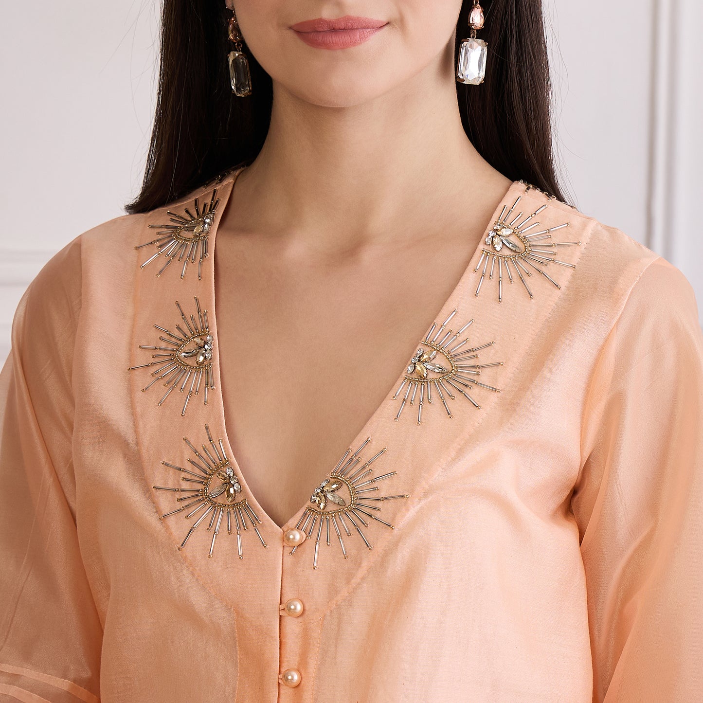 Peach Blush Pin Tuck Hand-Embroidered Co-ord Set