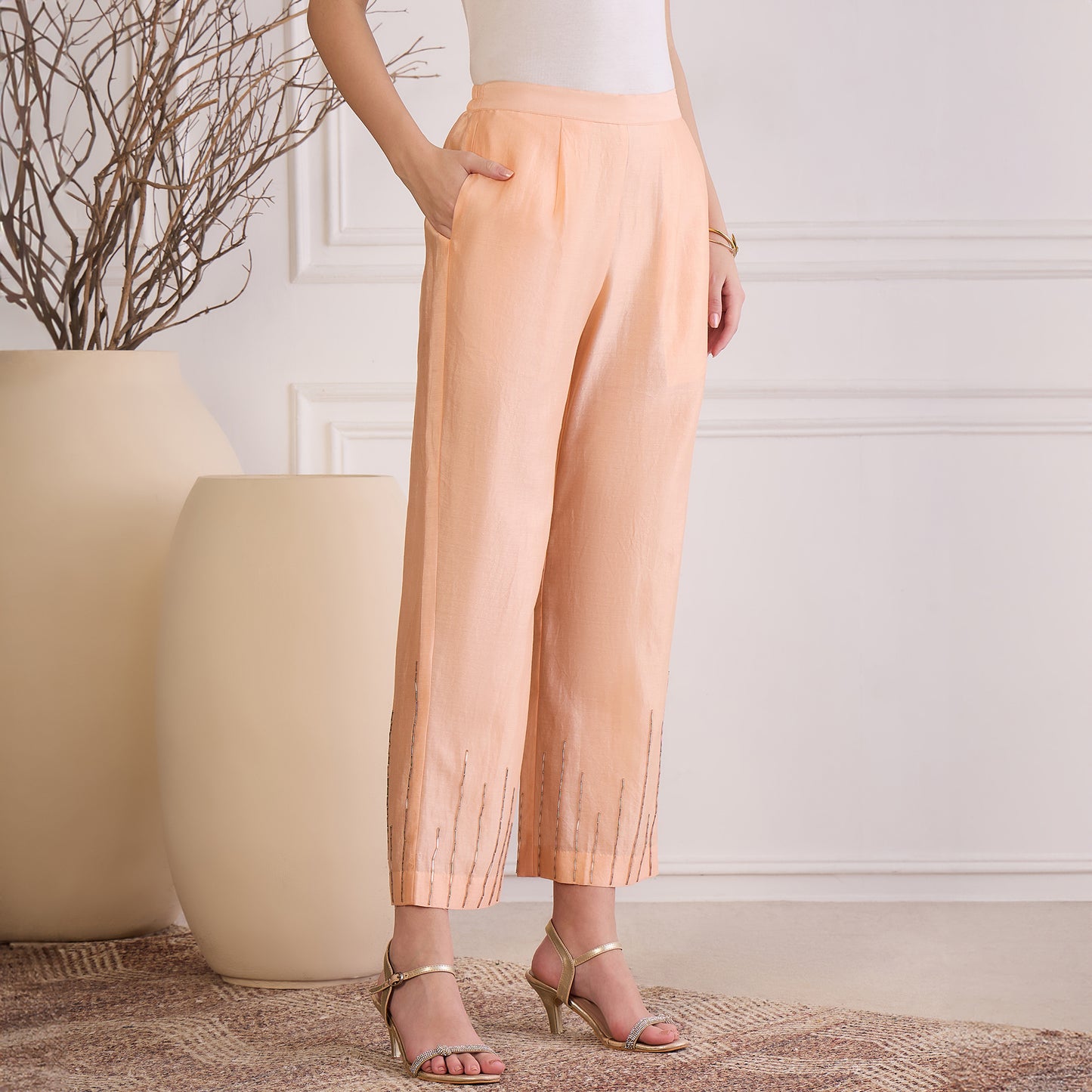 Peach Blush Pin Tuck Hand-Embroidered Co-ord Set