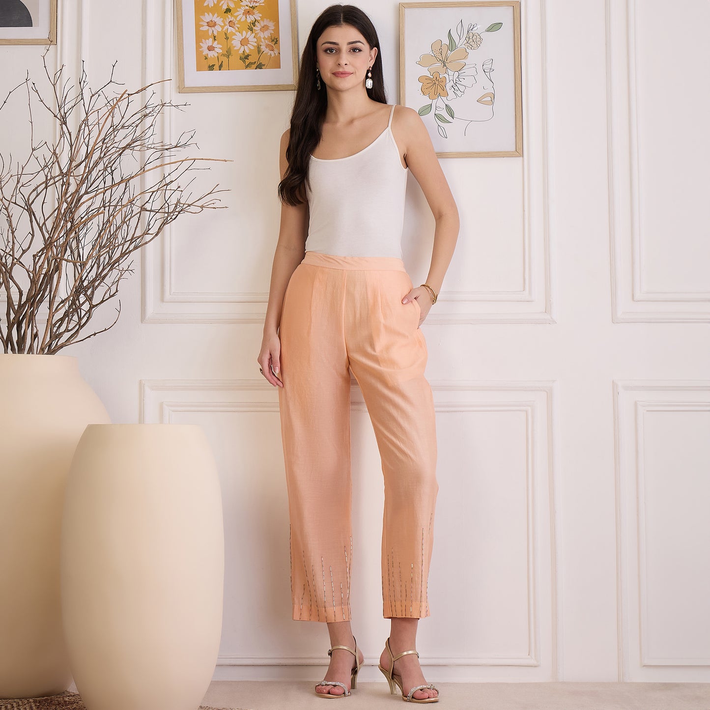 Peach Blush Pin Tuck Hand-Embroidered Co-ord Set