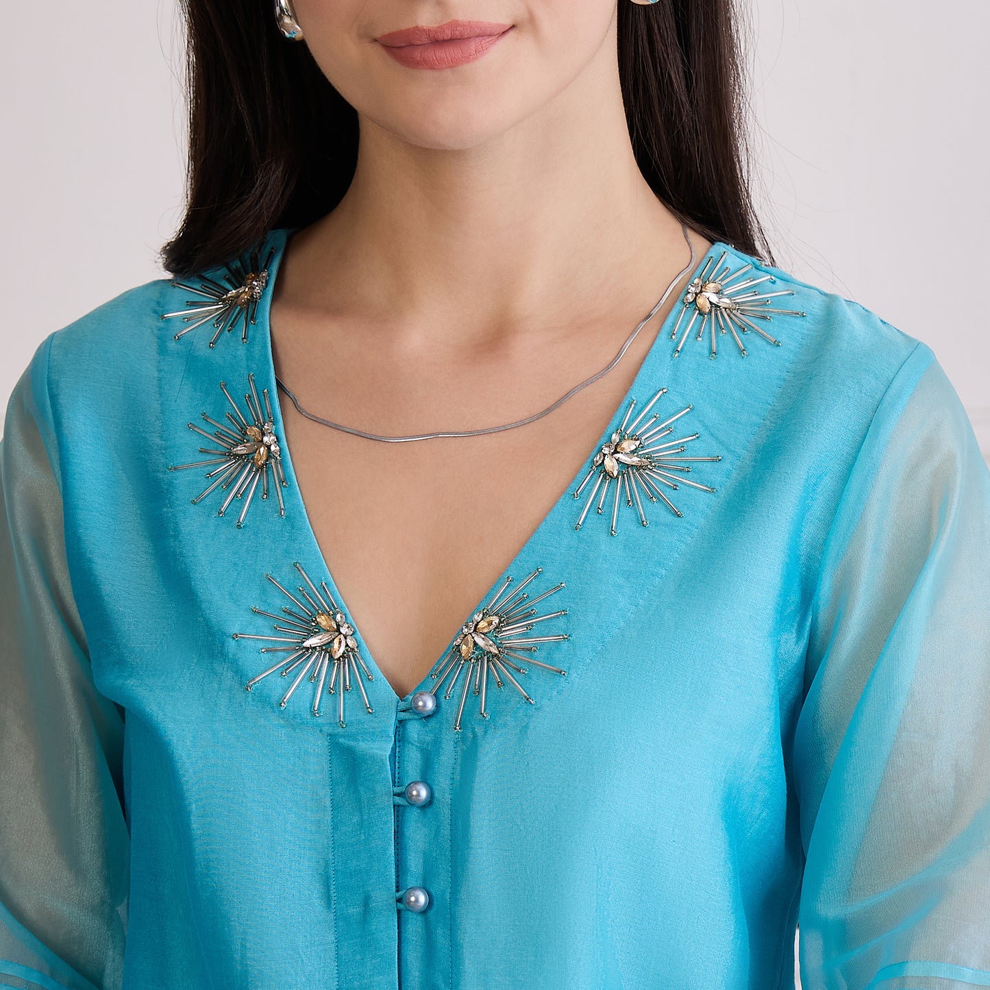 Sky Blue Pin Tuck Hand-Embroidered Co-ord Set