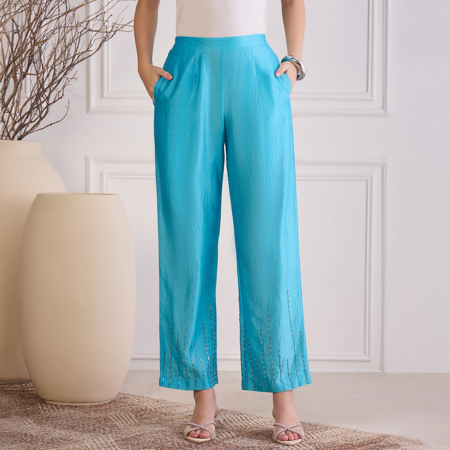 Sky Blue Pin Tuck Hand-Embroidered Co-ord Set