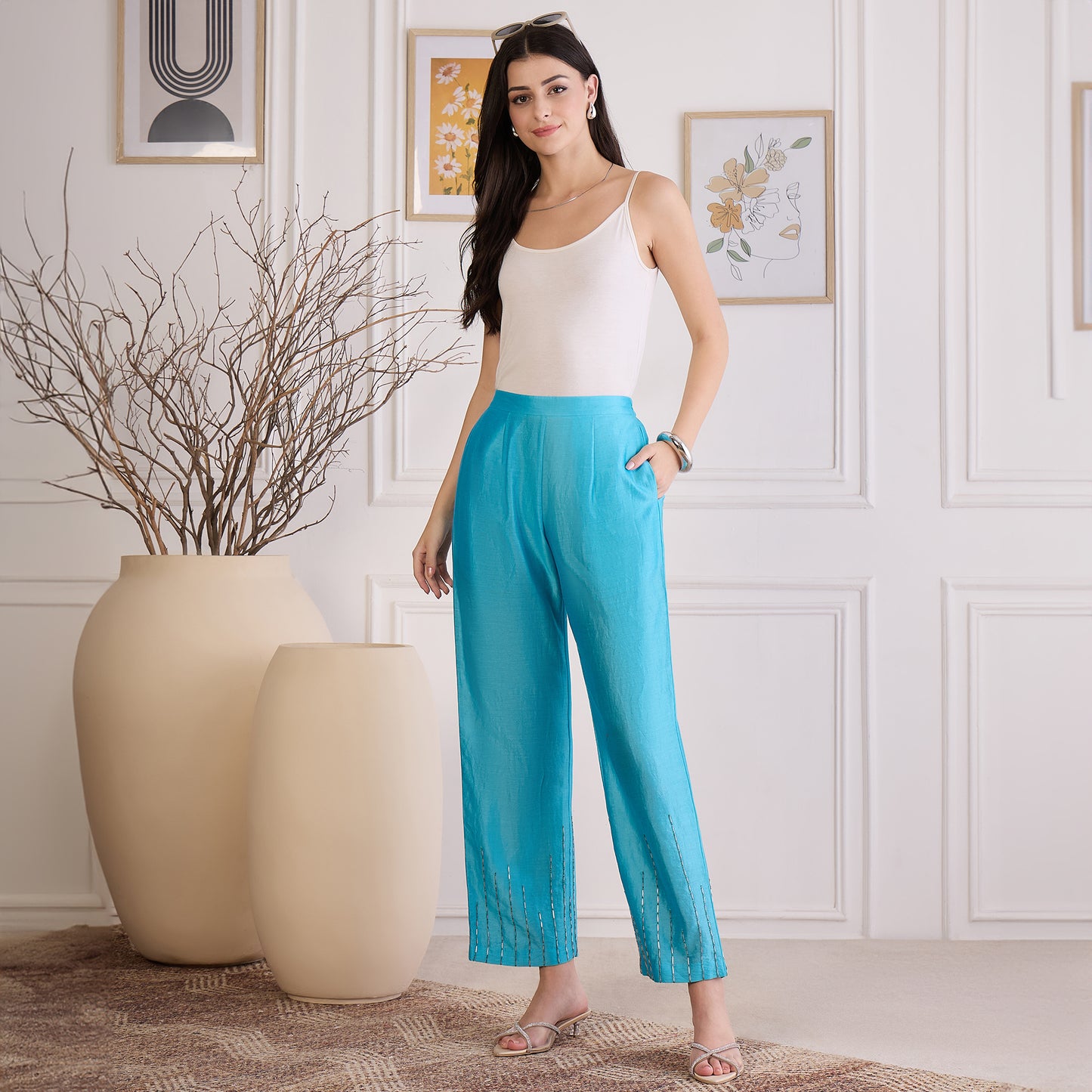 Sky Blue Pin Tuck Hand-Embroidered Co-ord Set