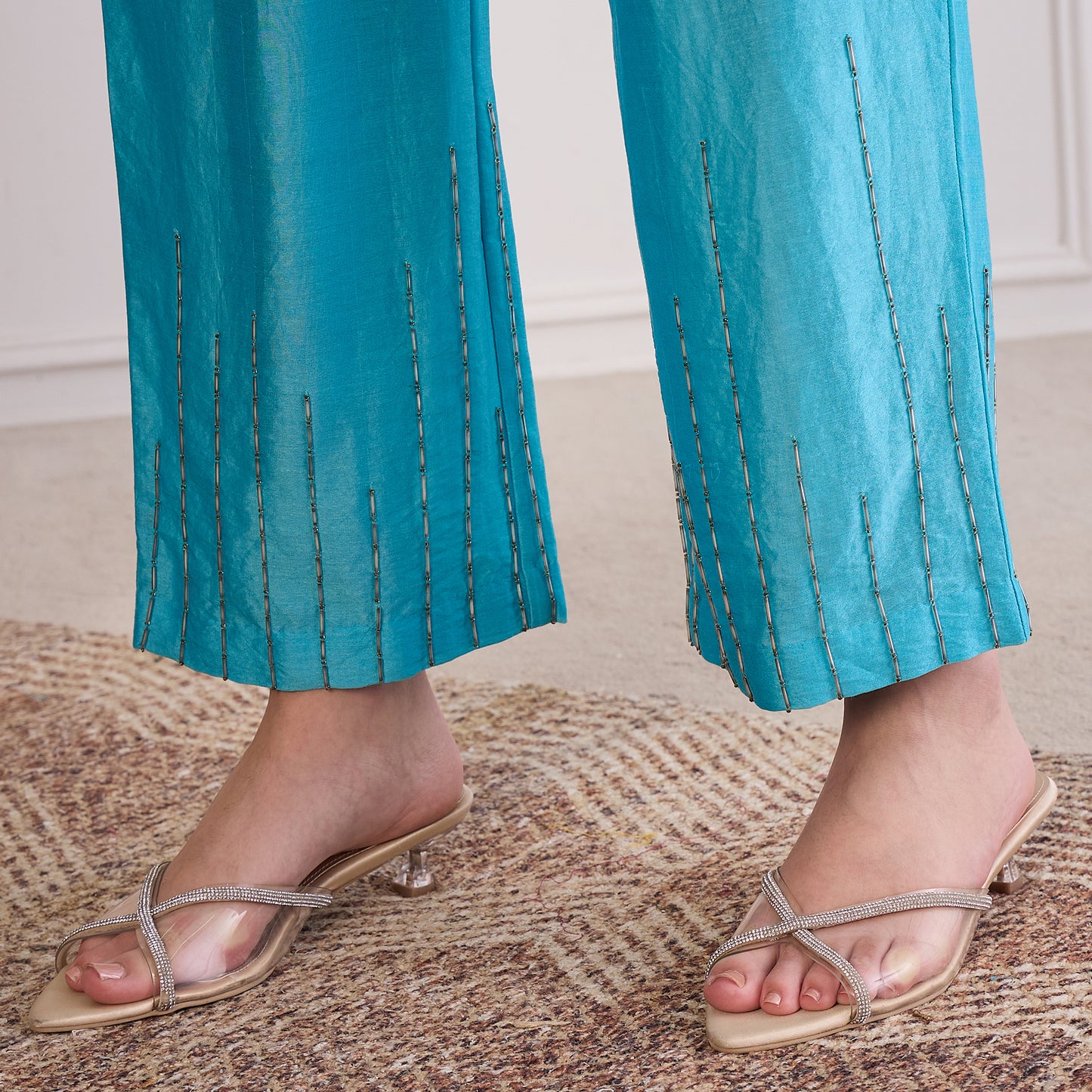 Sky Blue Pin Tuck Hand-Embroidered Co-ord Set