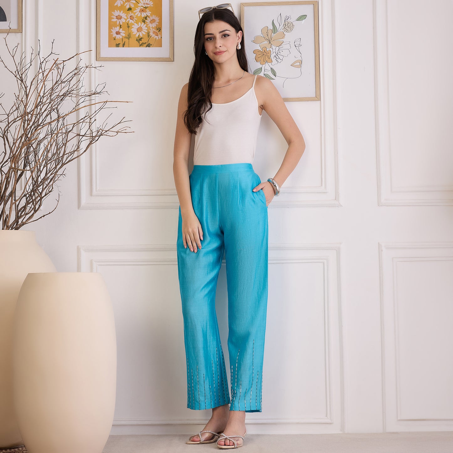 Sky Blue Pin Tuck Hand-Embroidered Co-ord Set