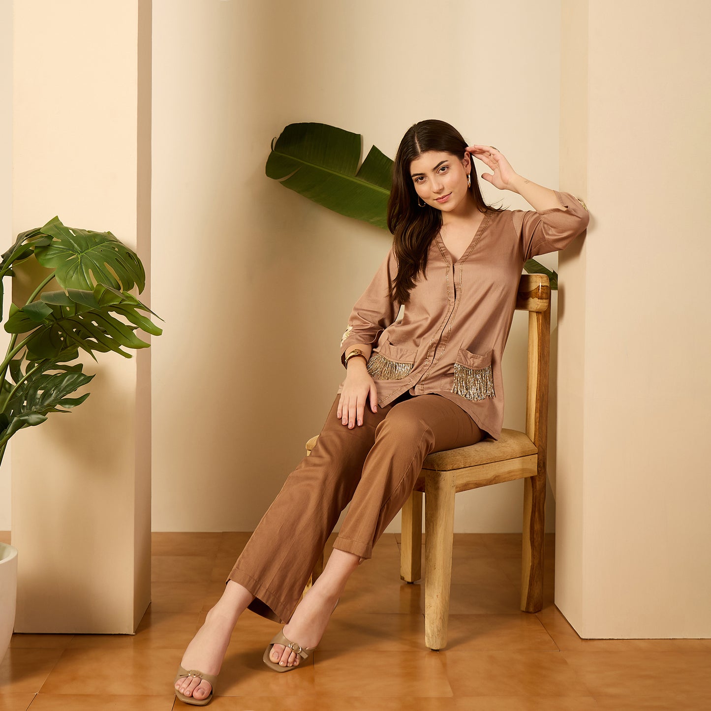 Coco Brown Pocket Nalki Embroidered Set