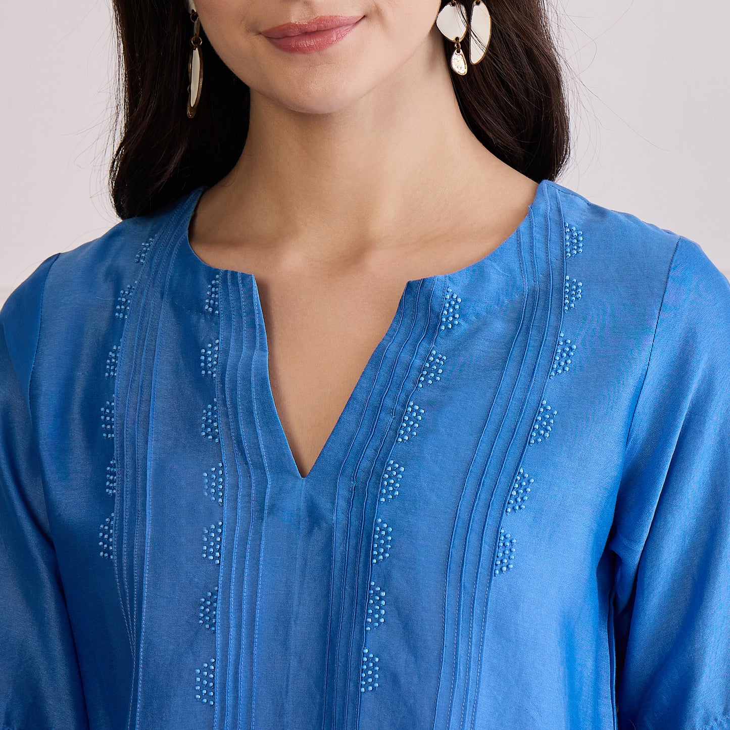Blue Pin Tucked Beaded Co-ord Set