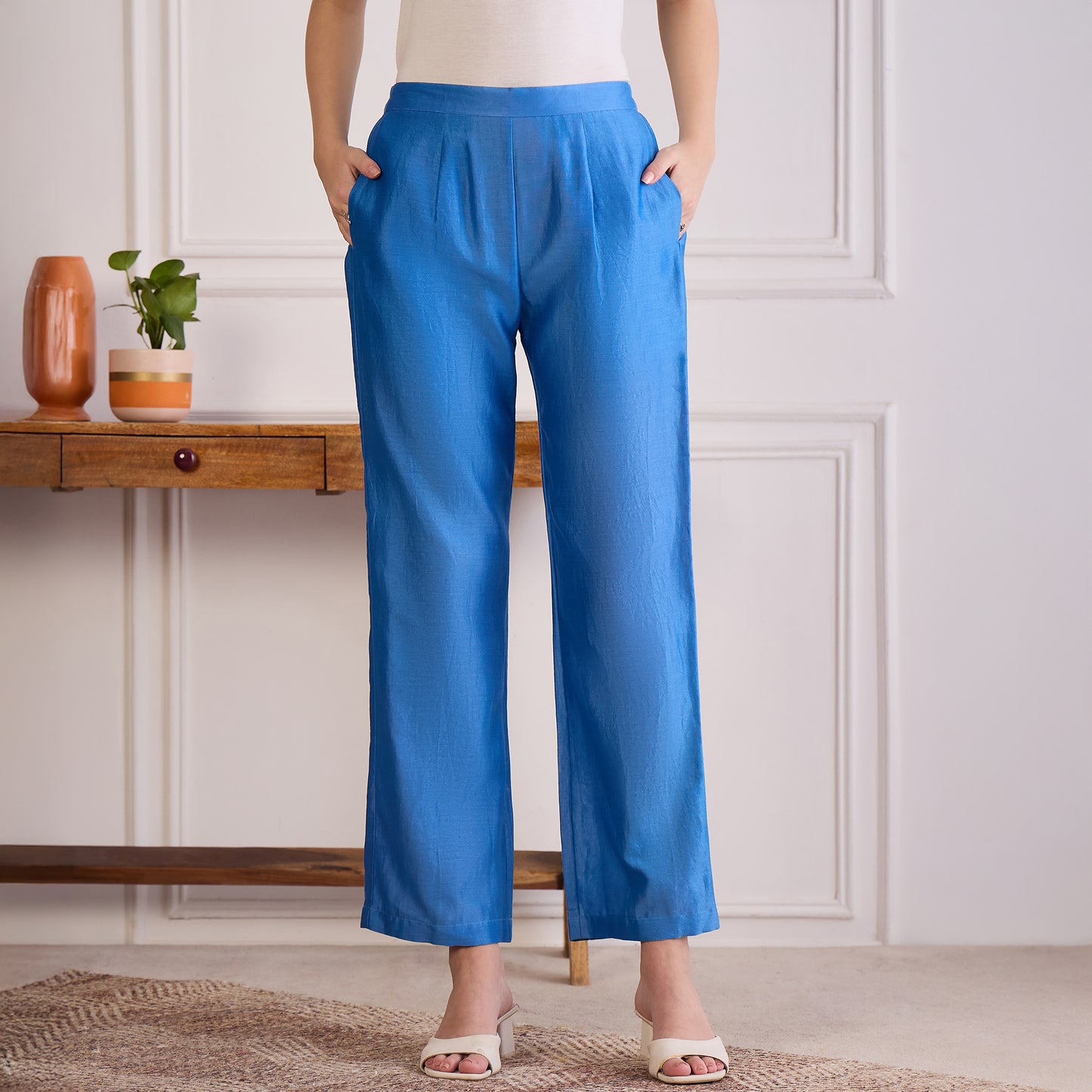 Blue Pin Tucked Beaded Co-ord Set
