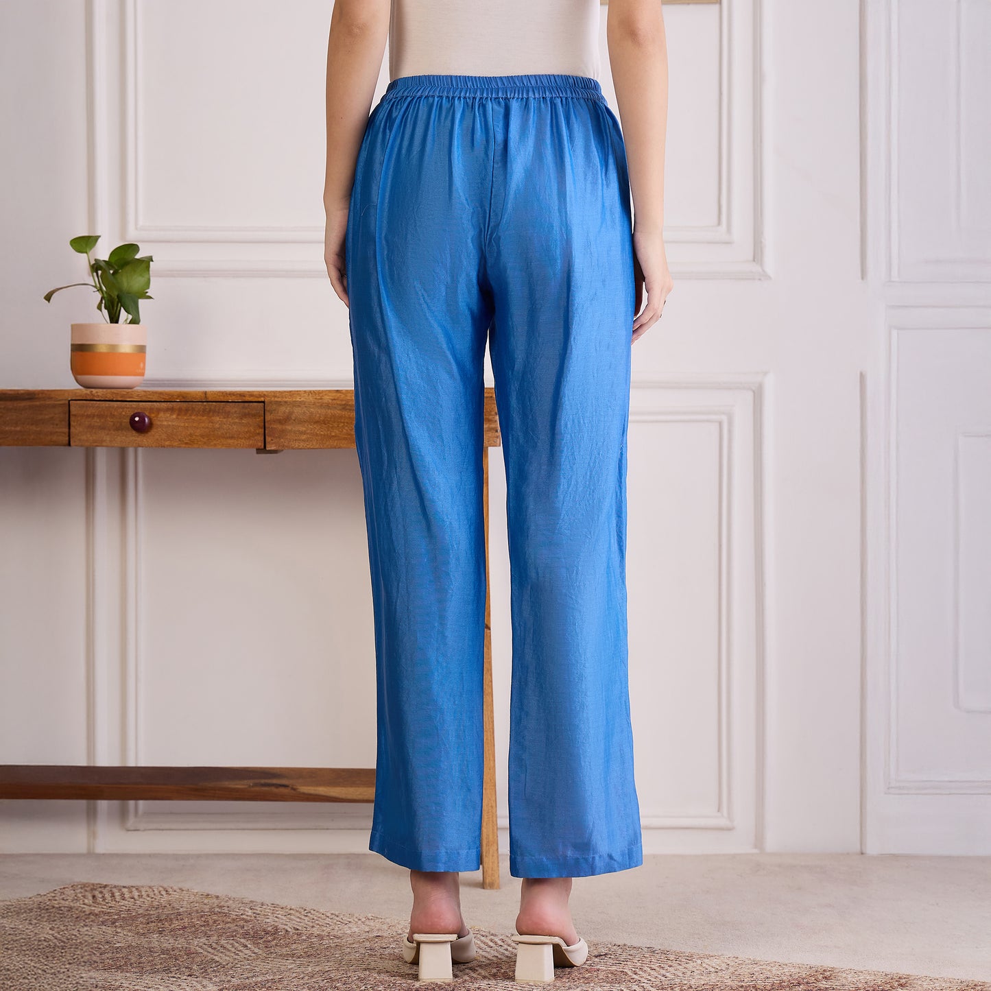 Blue Pin Tucked Beaded Co-ord Set