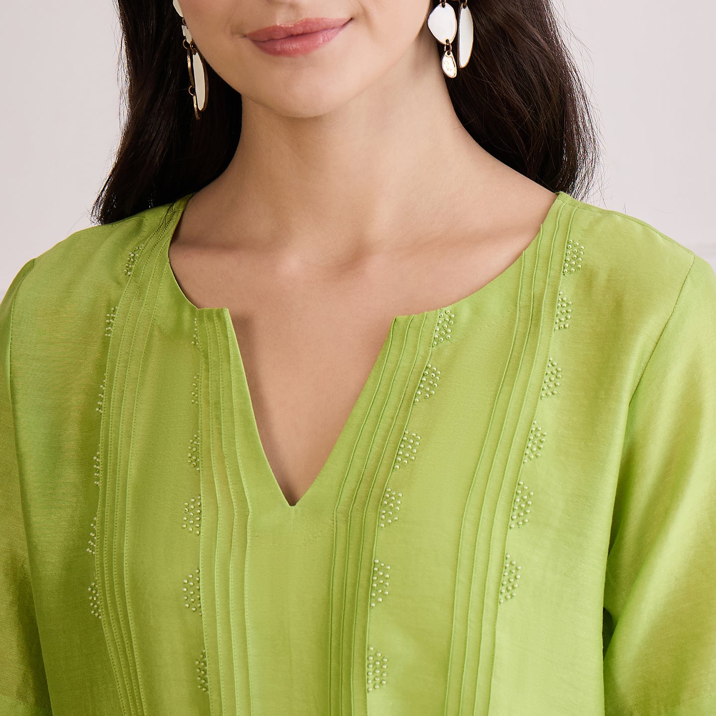 Lime Green Pin Tucked Beaded Co-ord Set