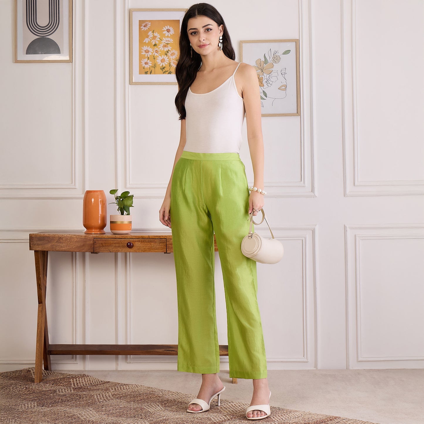 Lime Green Pin Tucked Beaded Co-ord Set