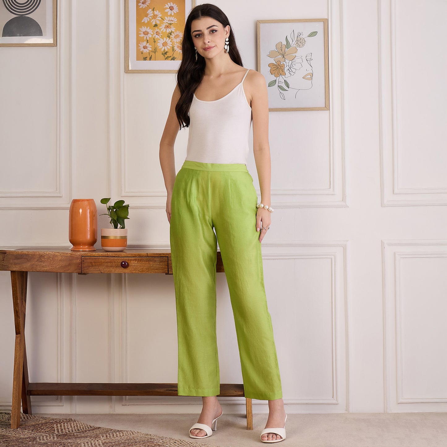 Lime Green Pin Tucked Beaded Co-ord Set