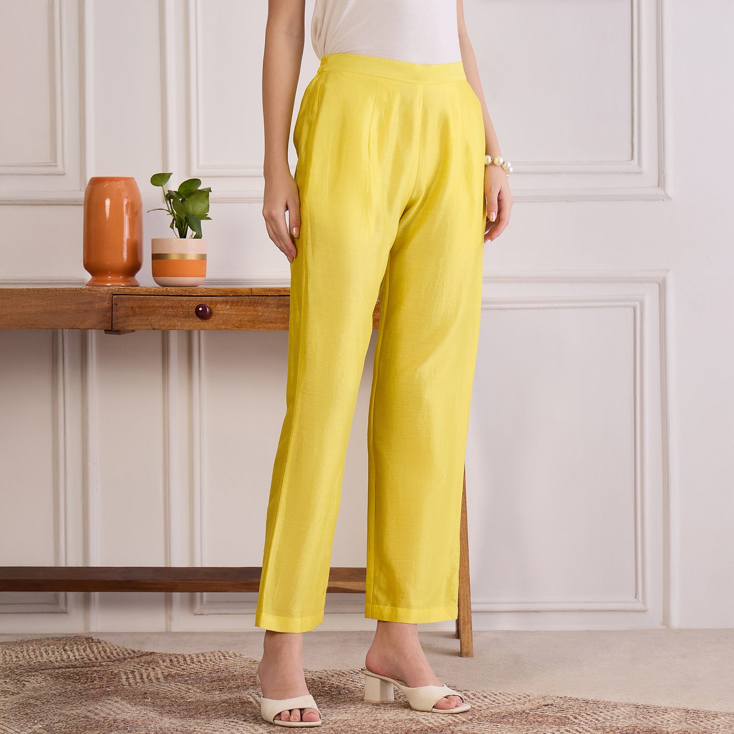 Yellow Pin Tucked Beaded Co-ord Set