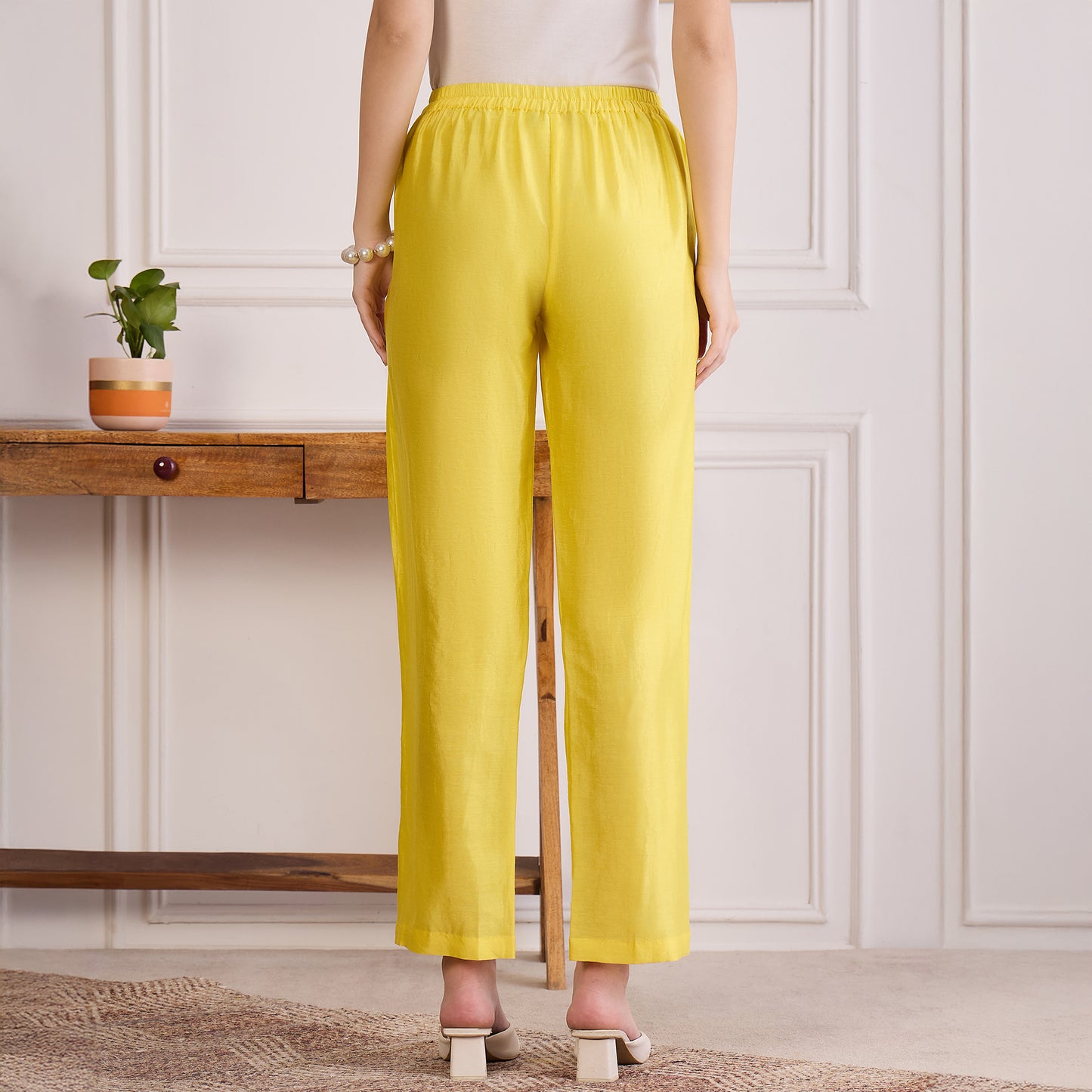 Yellow Pin Tucked Beaded Co-ord Set