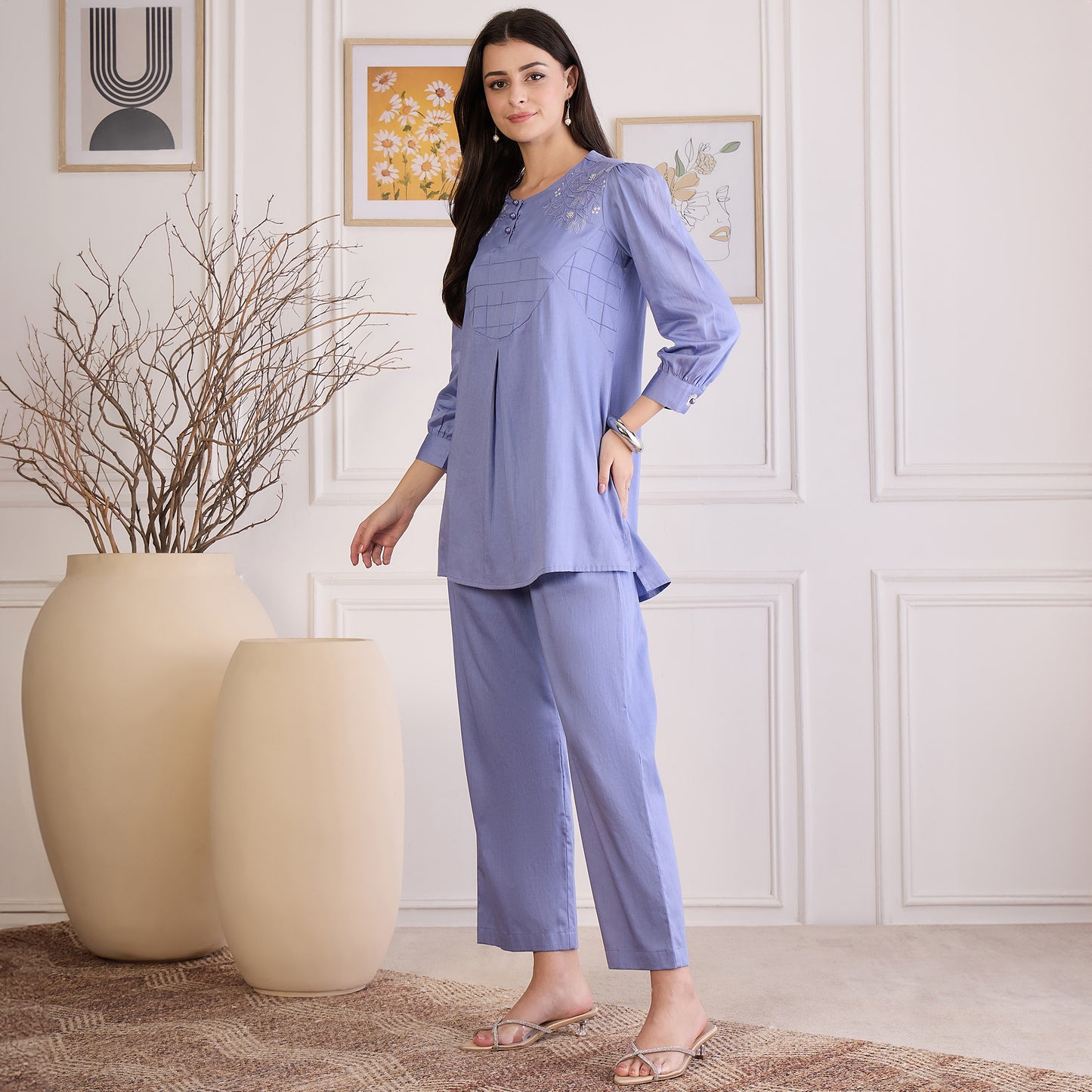 Mountain Blue Pin Tucked Co-ord Set