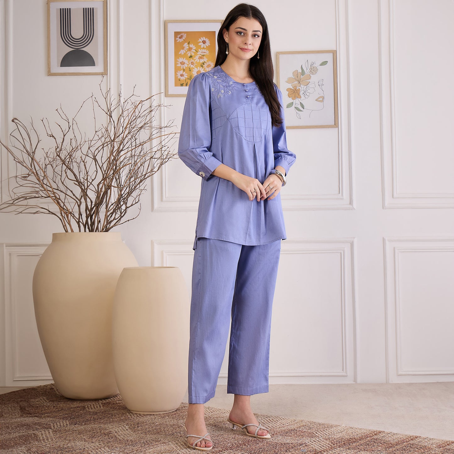 Mountain Blue Pin Tucked Co-ord Set