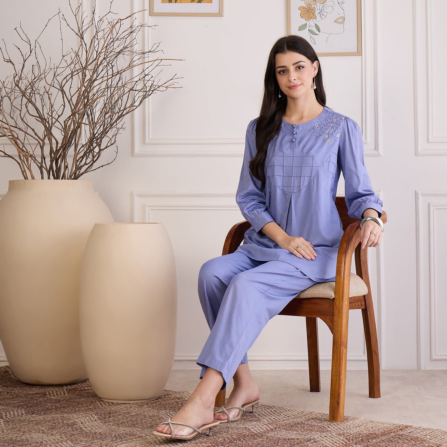 Mountain Blue Pin Tucked Co-ord Set