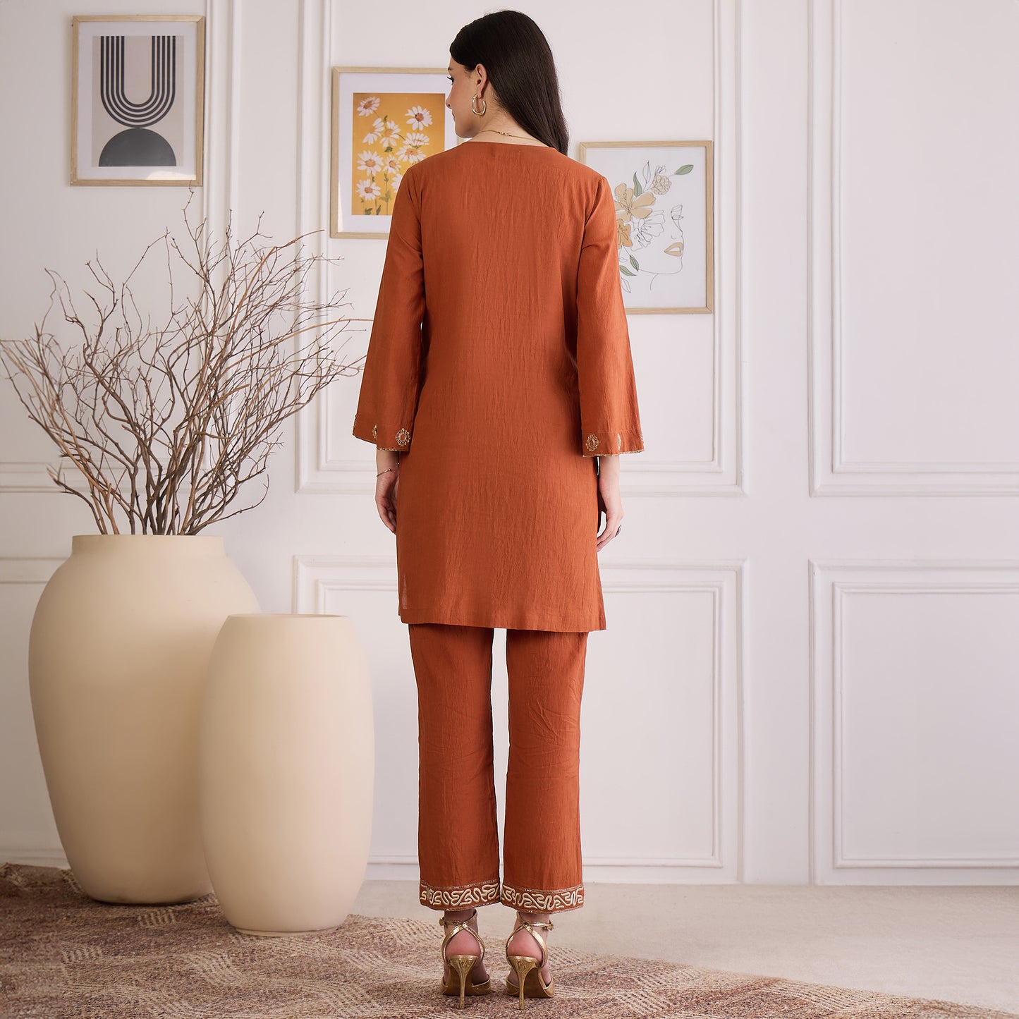 Earthy Brown Yoke Embroidered Co-ord Set