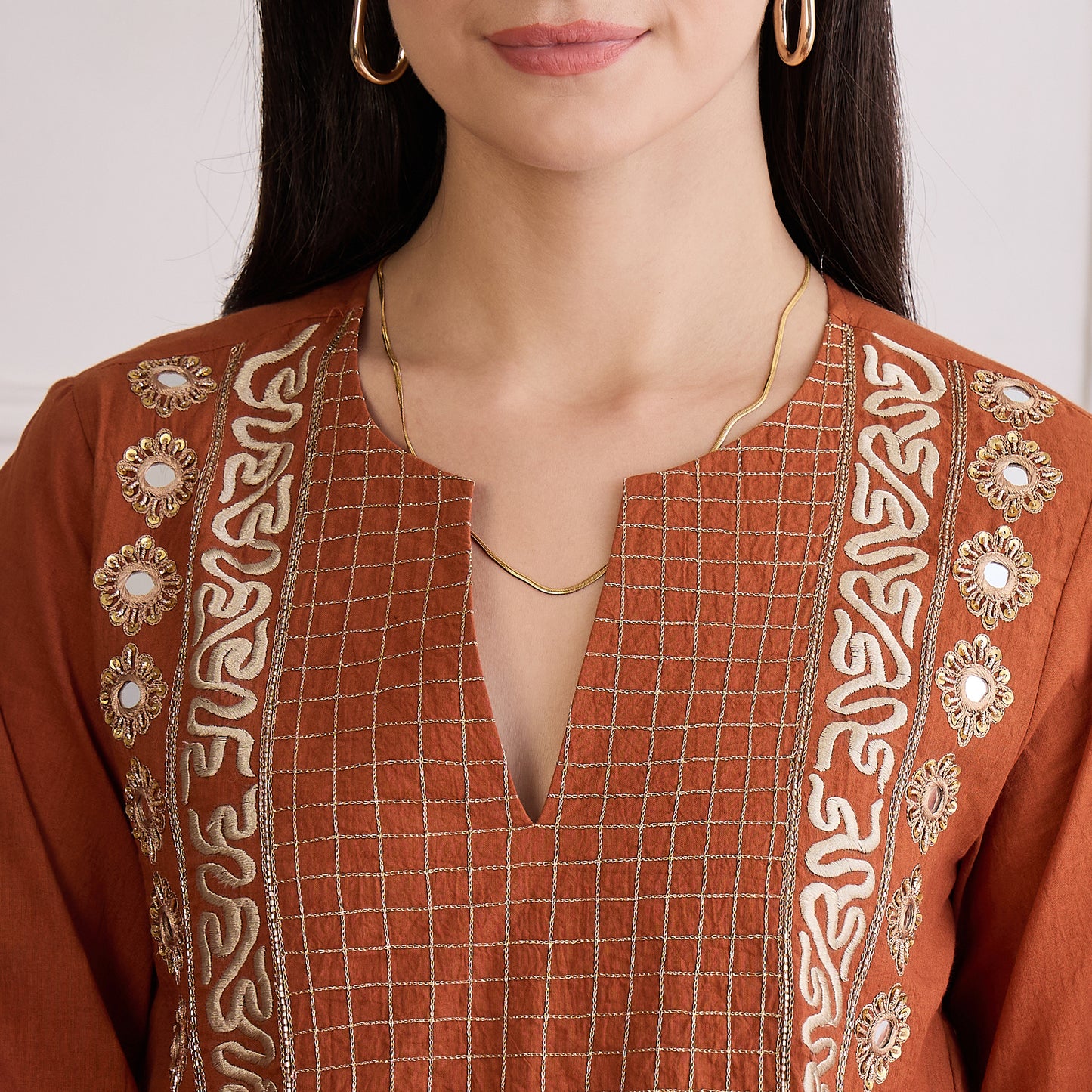 Earthy Brown Yoke Embroidered Co-ord Set