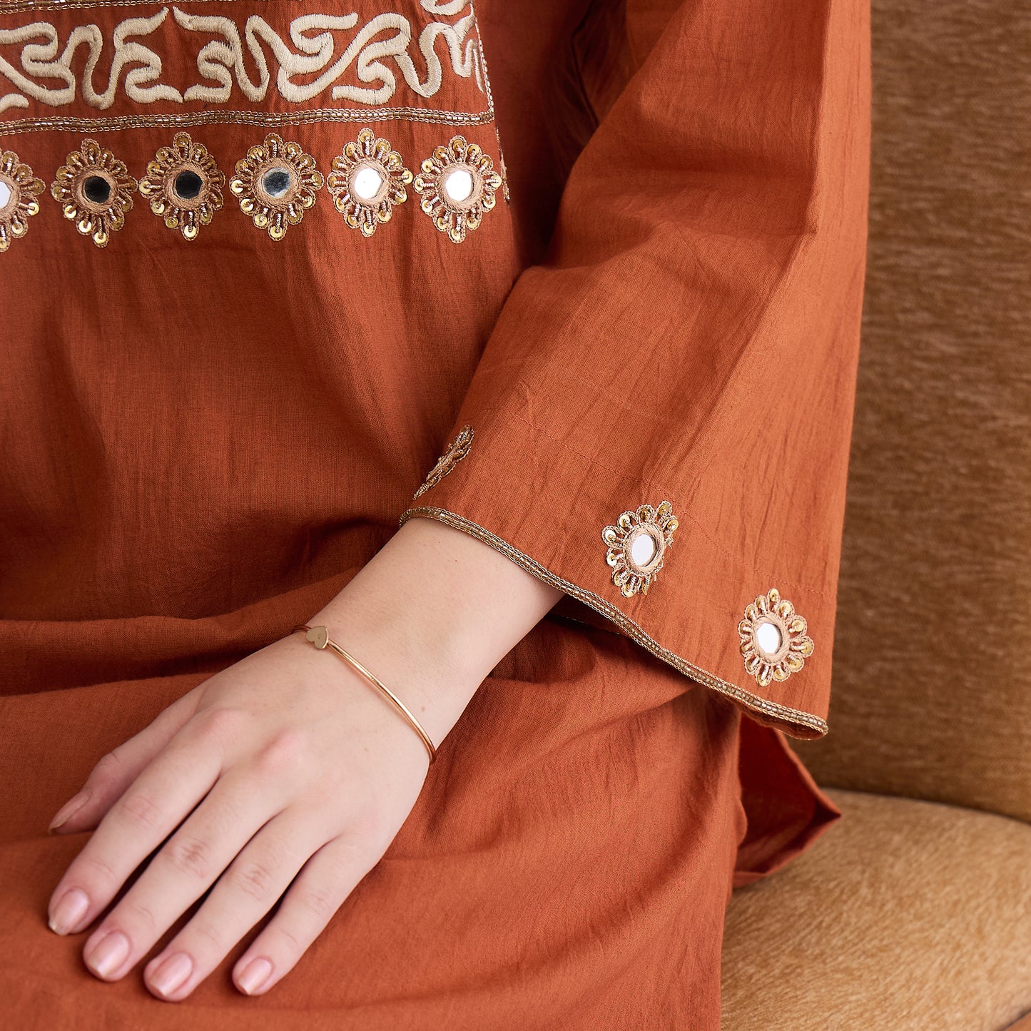 Earthy Brown Yoke Embroidered Co-ord Set